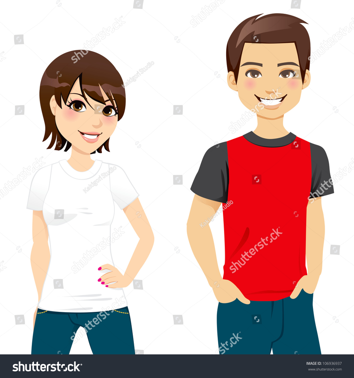 Front View Teen Couple Wearing White Stock Vector 106936937 ...
