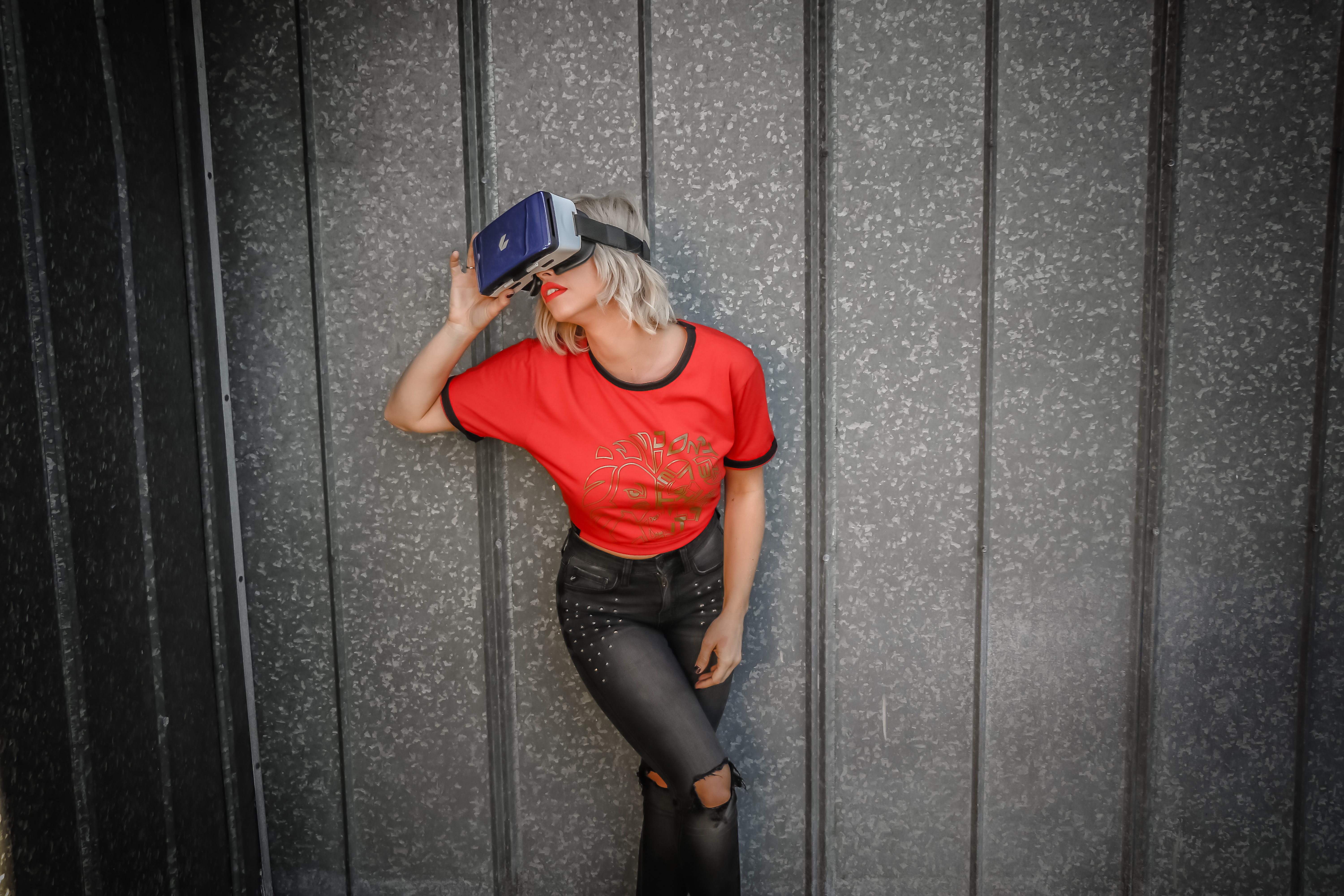 Photo of woman using vr headset