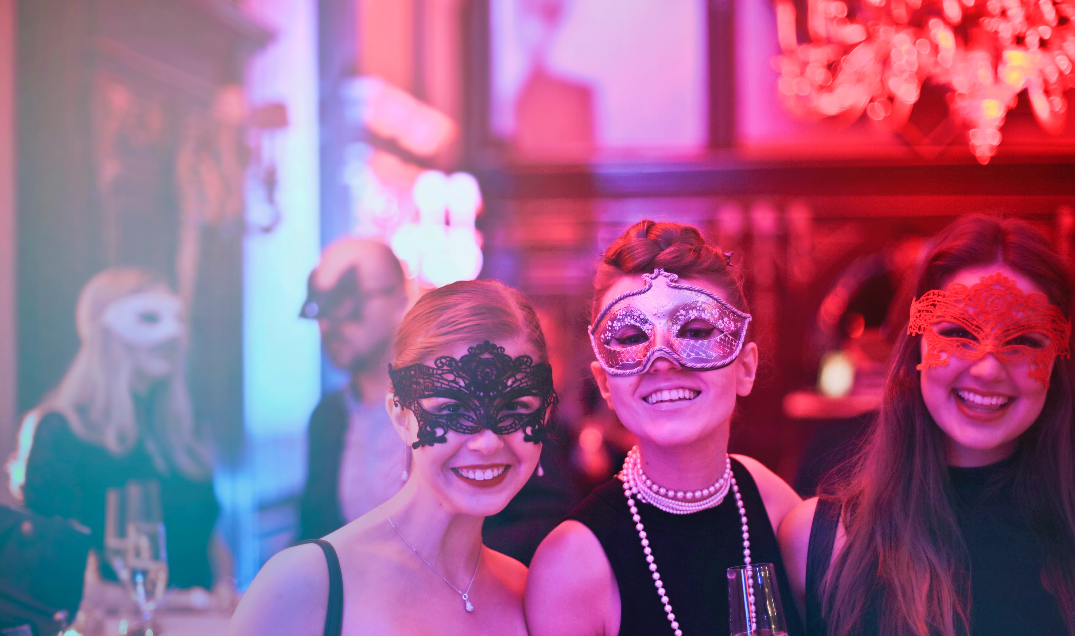 Photo of Women Wearing Eye Mask, Beautiful, Happy, Wine glass, Wear, HQ Photo