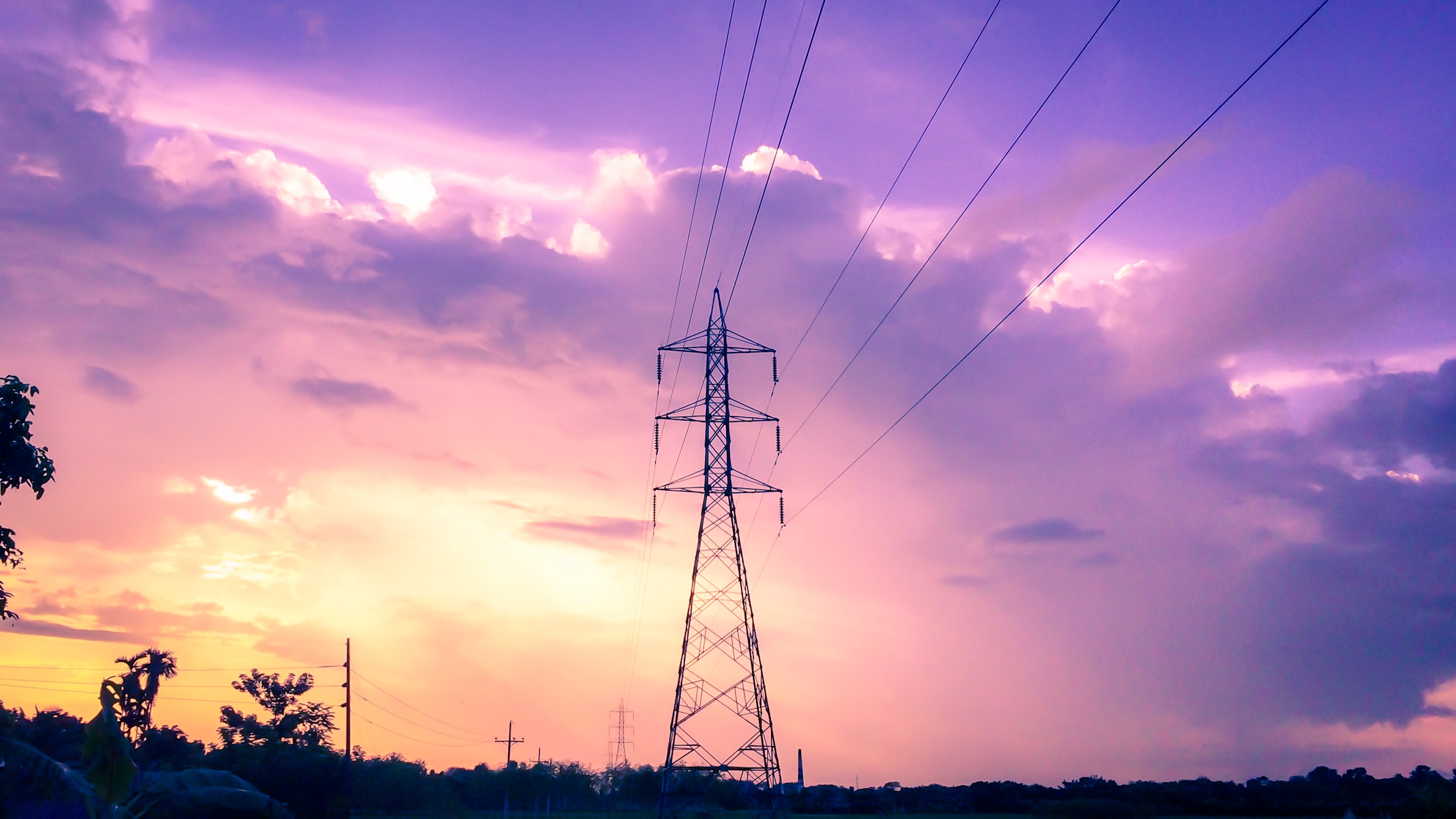 Photography of Electric Tower during Sunset, Clouds, Power lines, Voltage, Transmission, HQ Photo