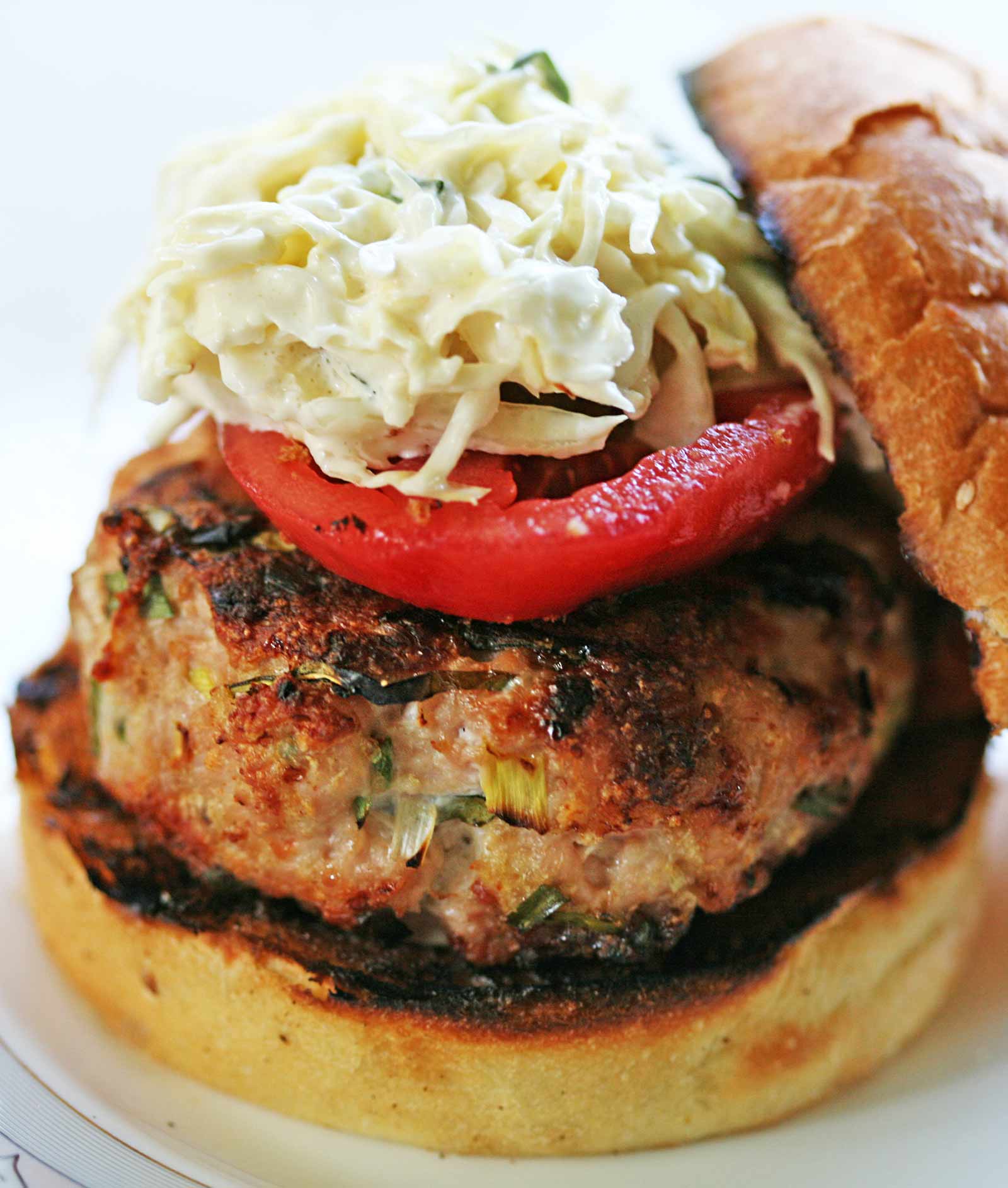 Spicy Grilled Turkey Burger with Coleslaw Recipe | SimplyRecipes.com