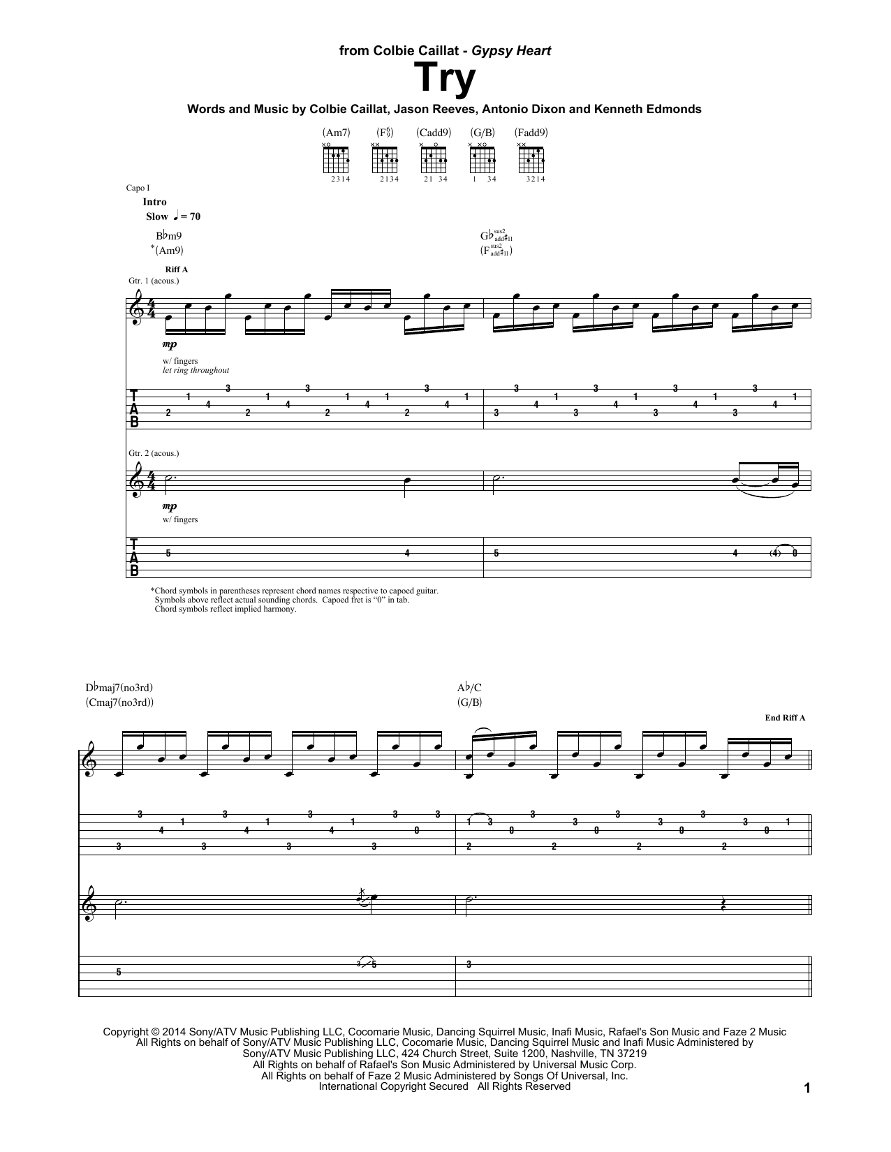 Try Guitar Tab by Colbie Caillat (Guitar Tab – 158963)