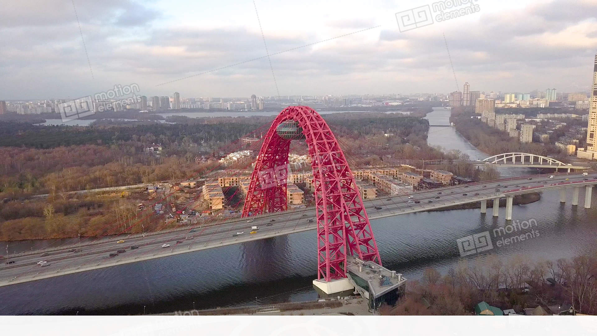 Cable Stayed Picturesque Bridge And Car Traffic In Developing Moscow ...