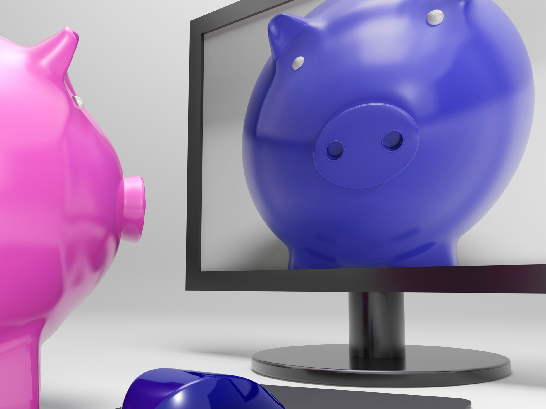Piggy on screen shows online bank savings photo
