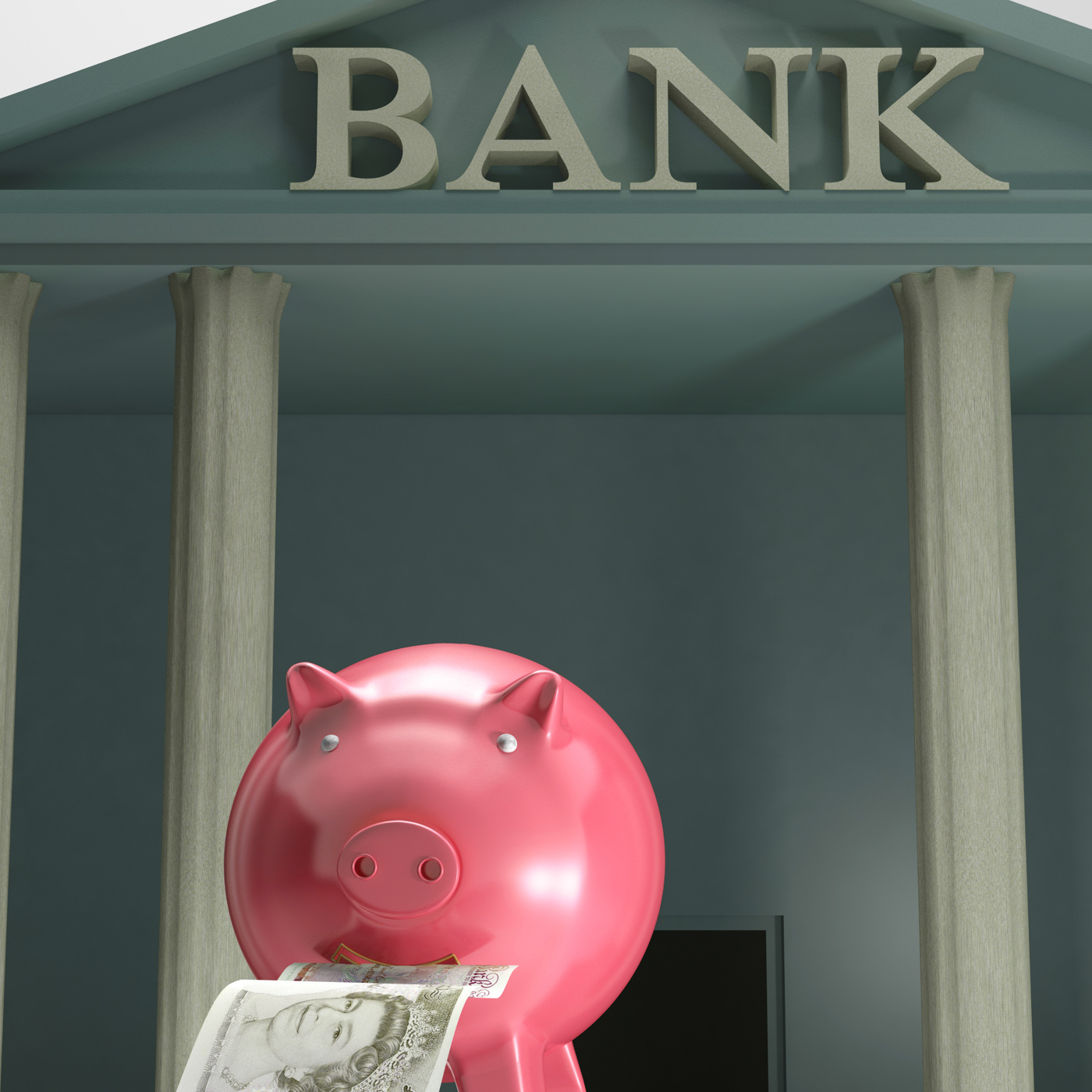 Piggybank On Bank Shows Secure Savings, Bank, Pounds, Wealth, Security, HQ Photo