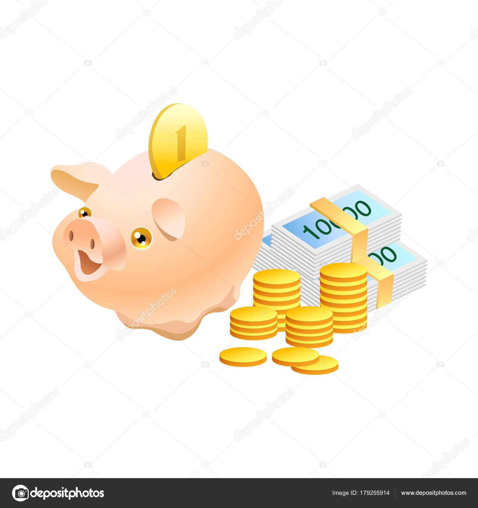 Piggy bank with realistic golden coins — Stock Vector © oriu007 ...