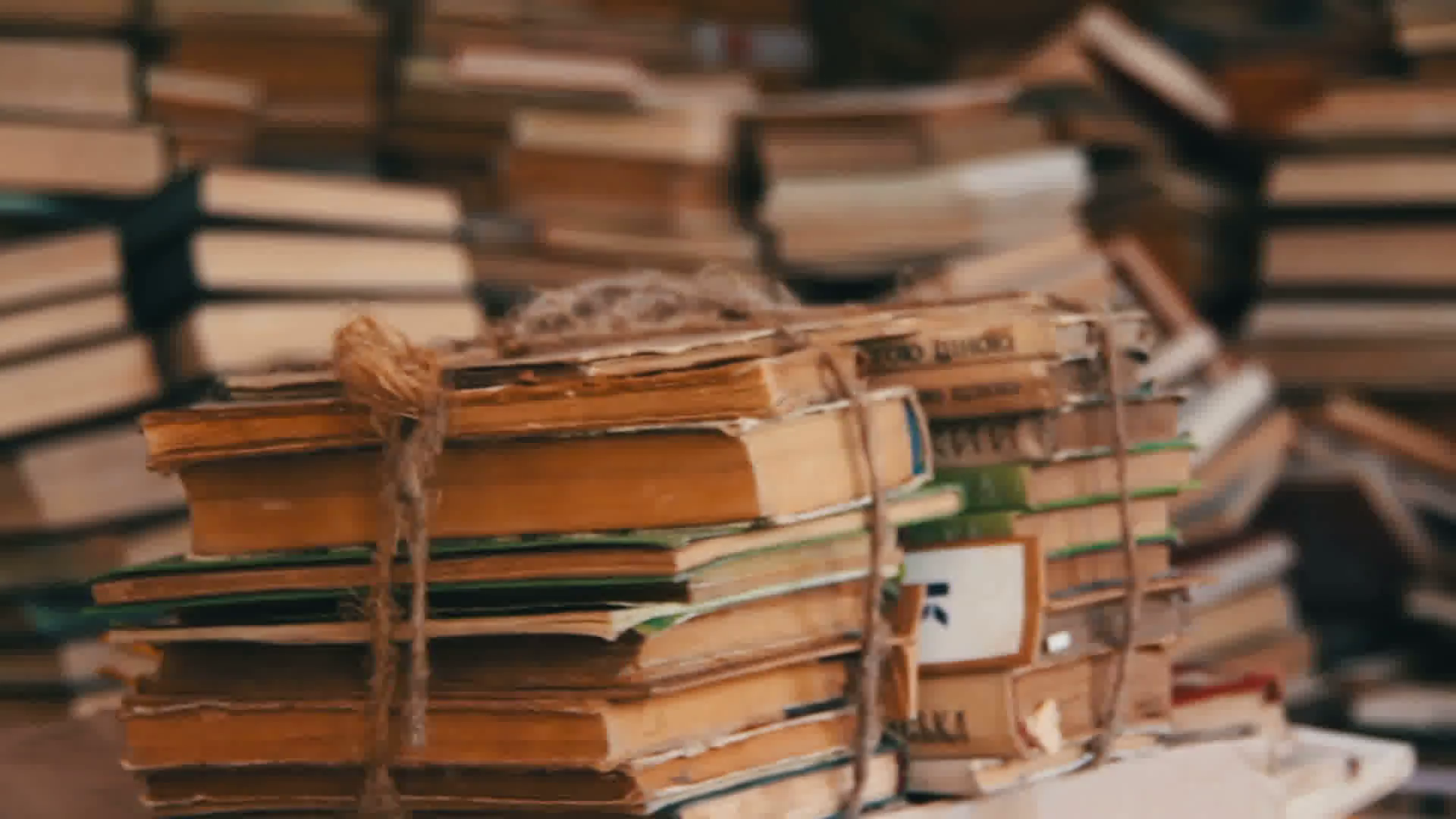 Pile of Books Scattered on the Floor in the Library Stock Video ...