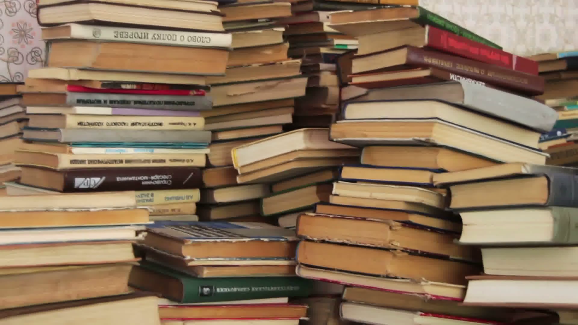 Pile of Books Scattered on the Floor in the Library Stock Video ...