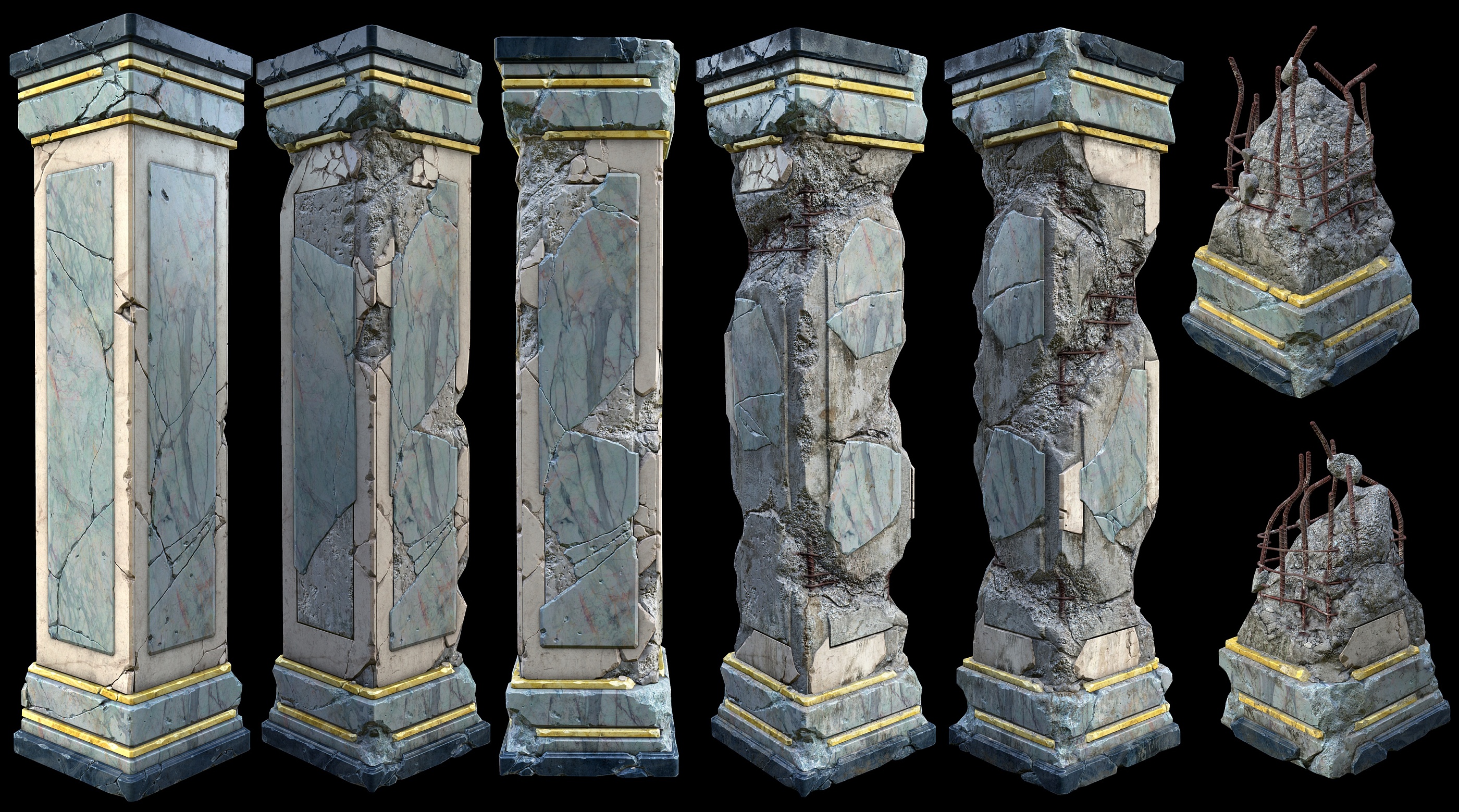Damaged Marble Pillars -including resources(zBrushes+zTools+ingame ...