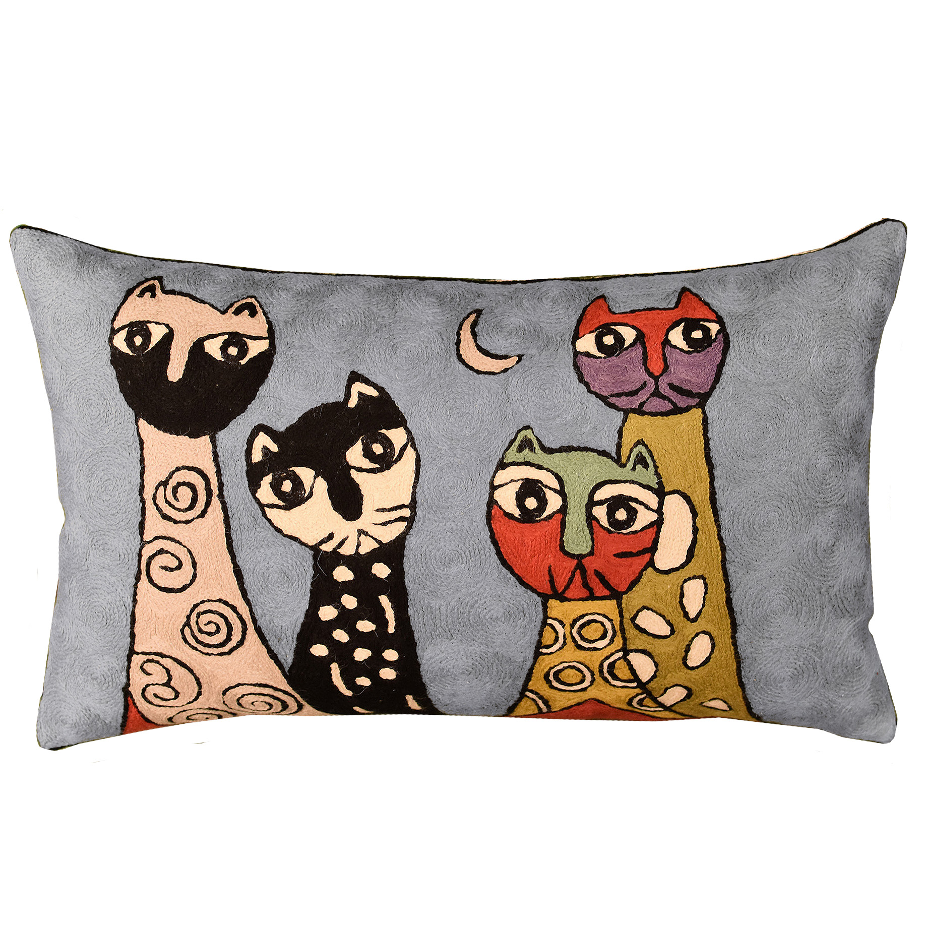 Lumbar Picasso Blue Cat Pillow Cover Quadruplets Hand Embroidered ...