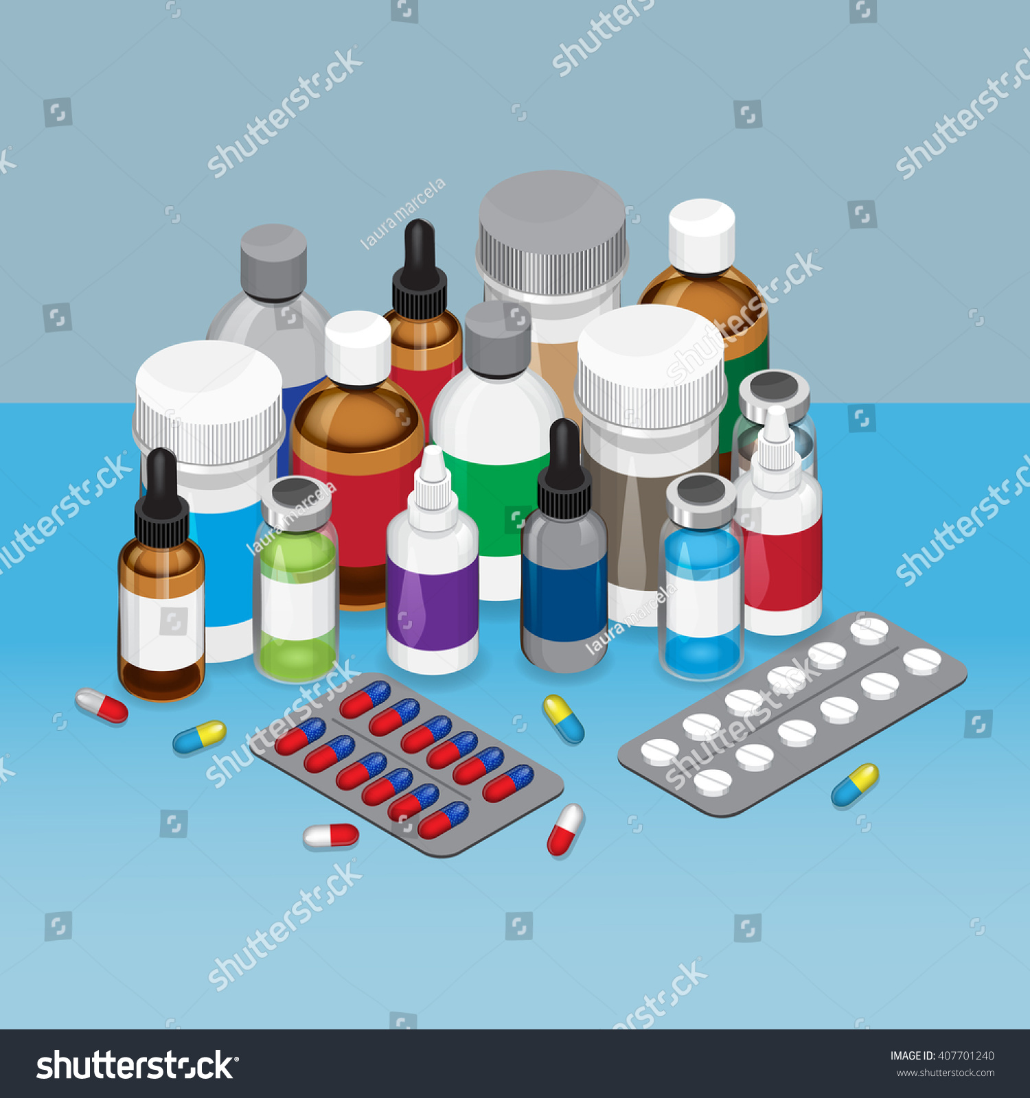 Medicine Isometric Pills Capsules Bottles Tables Stock Vector (2018 ...