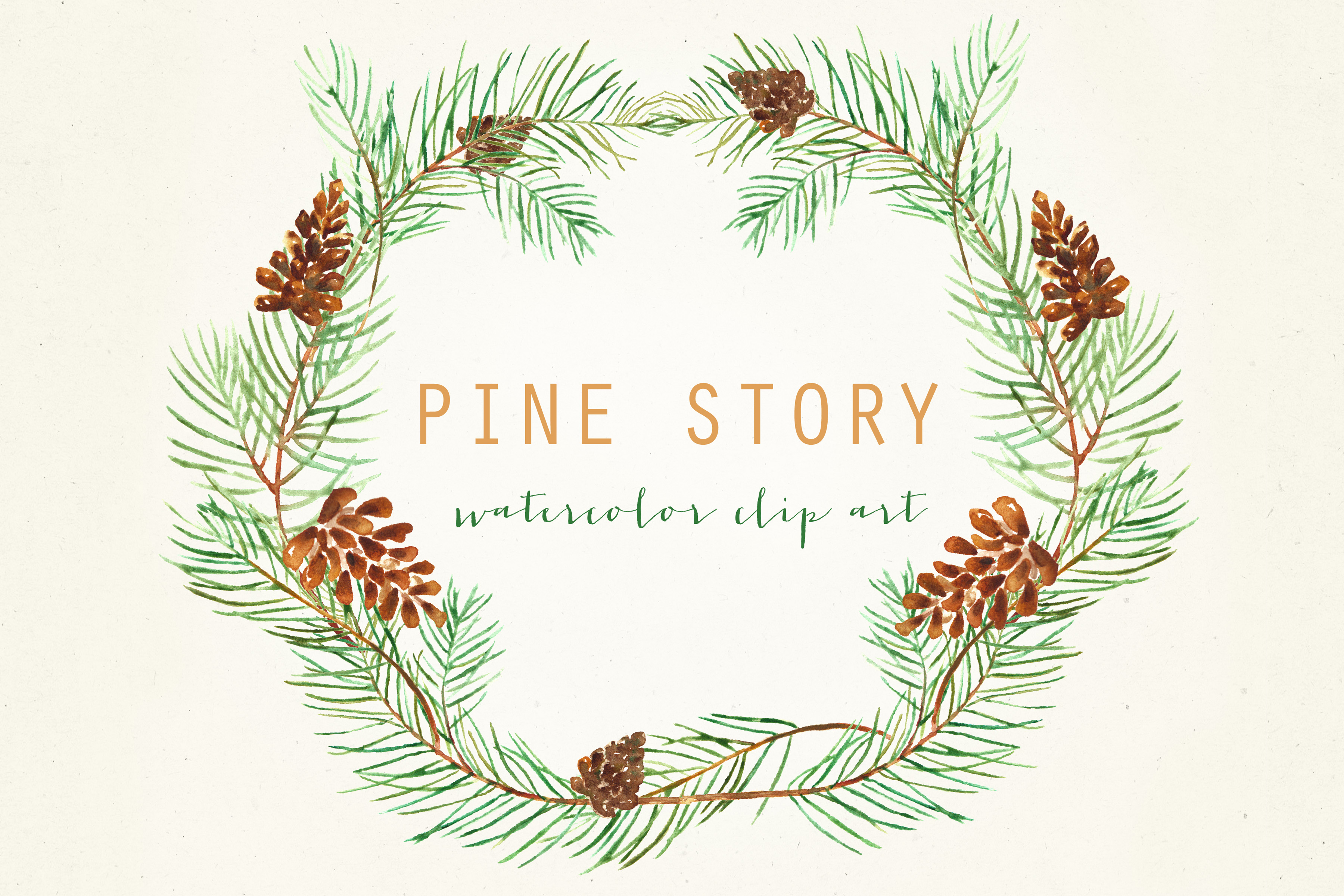 Pine branches. Watercolour clipart by L | Design Bundles