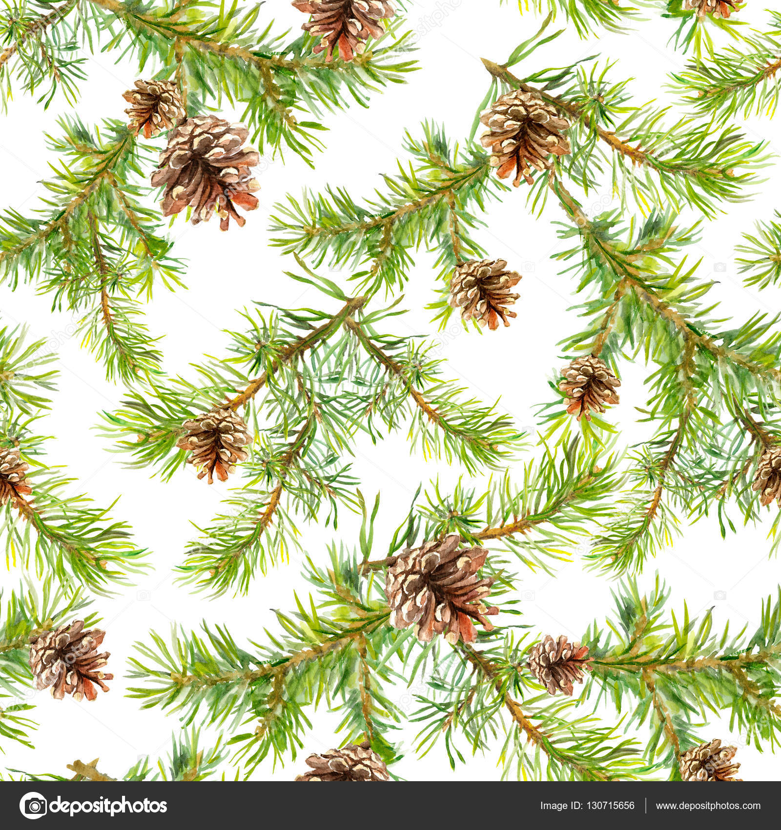 Pine christmas tree branches. Seamless pattern. Watercolor — Stock ...