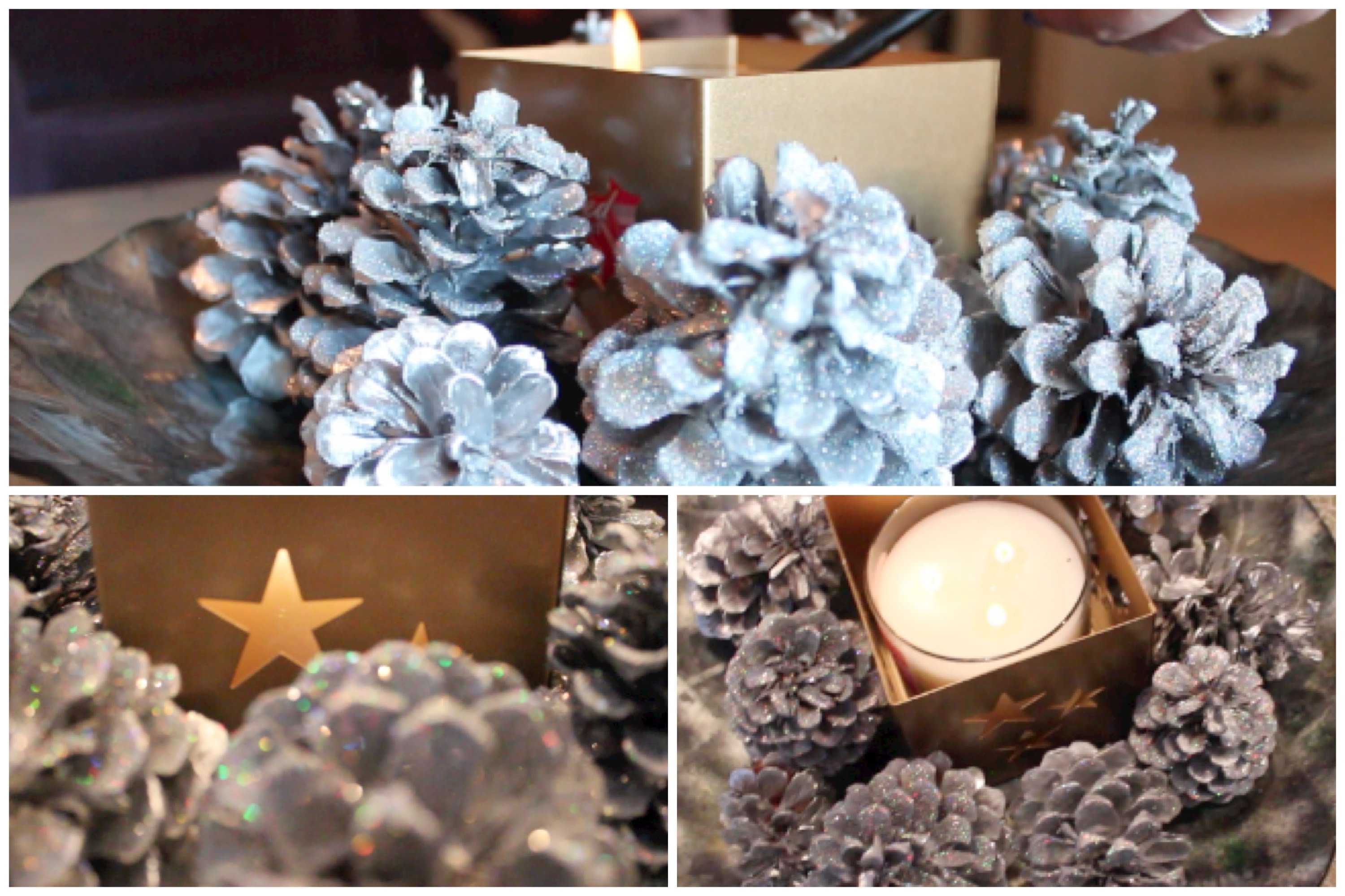 DIY Christmas Centerpiece, Chrome and Glitter Pinecones ...