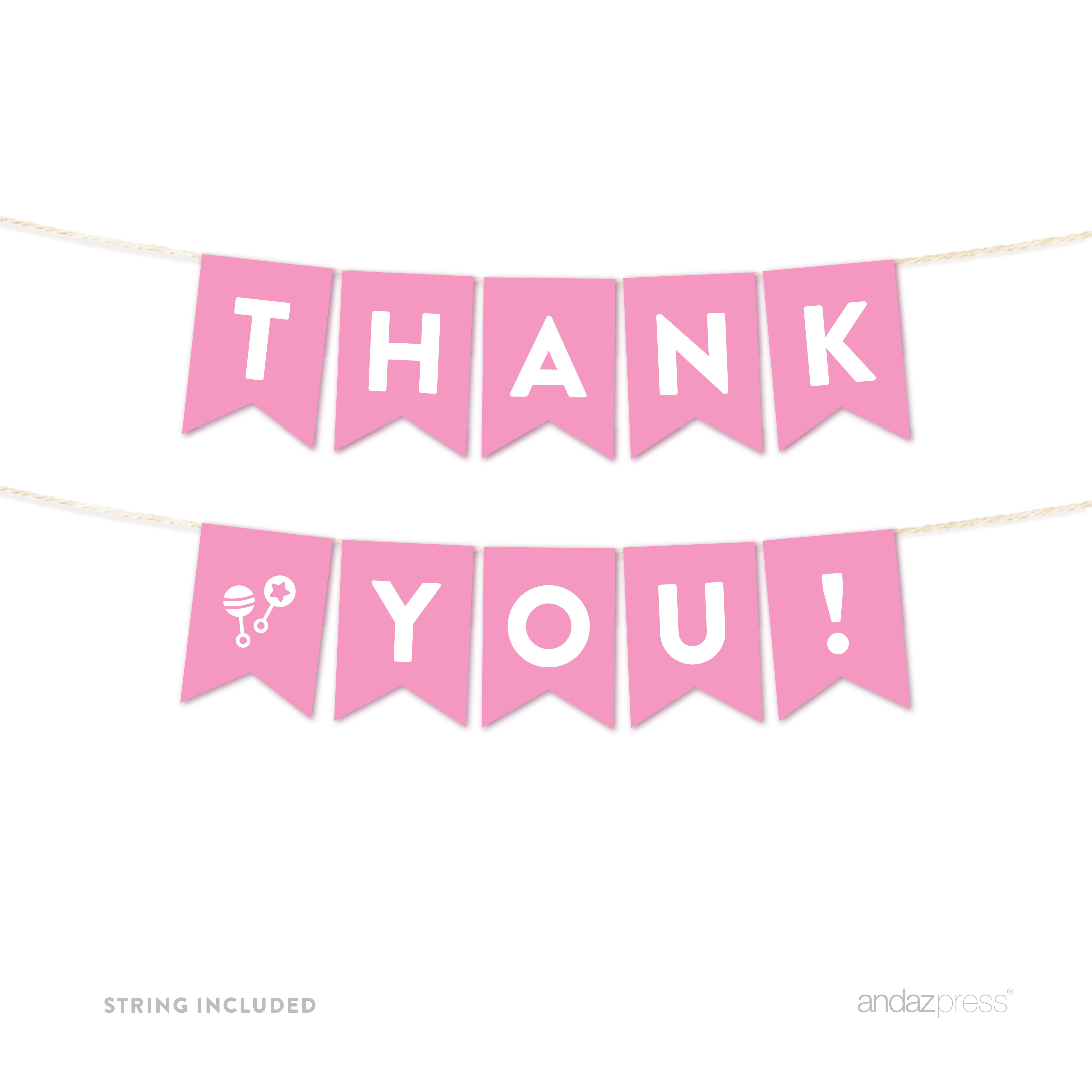 Thank You Pink Girl Baby Shower Hanging Pennant Garland Party Banner ...