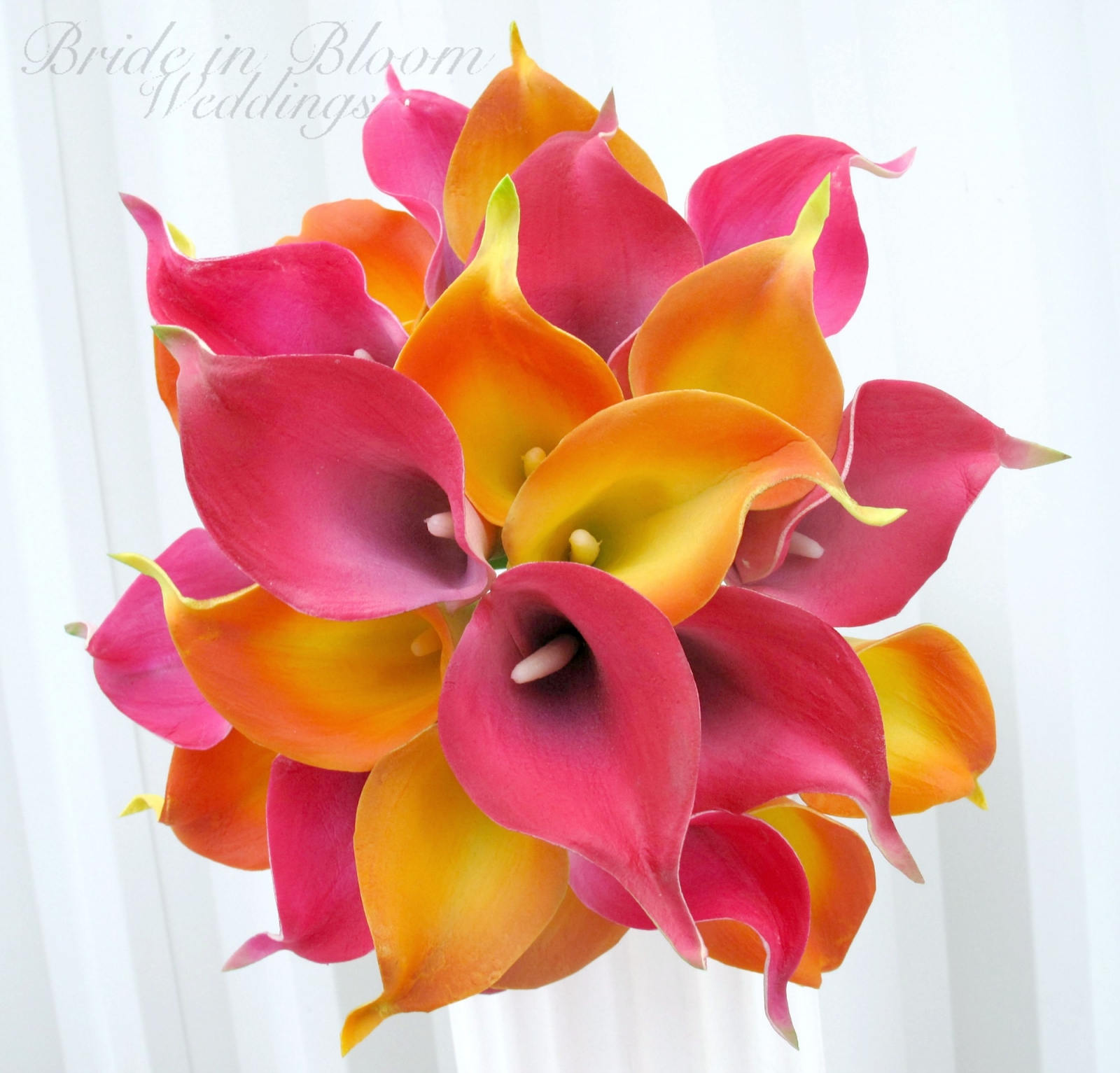 Tropical Wedding bouquet Real touch calla lily hot pink orange ...