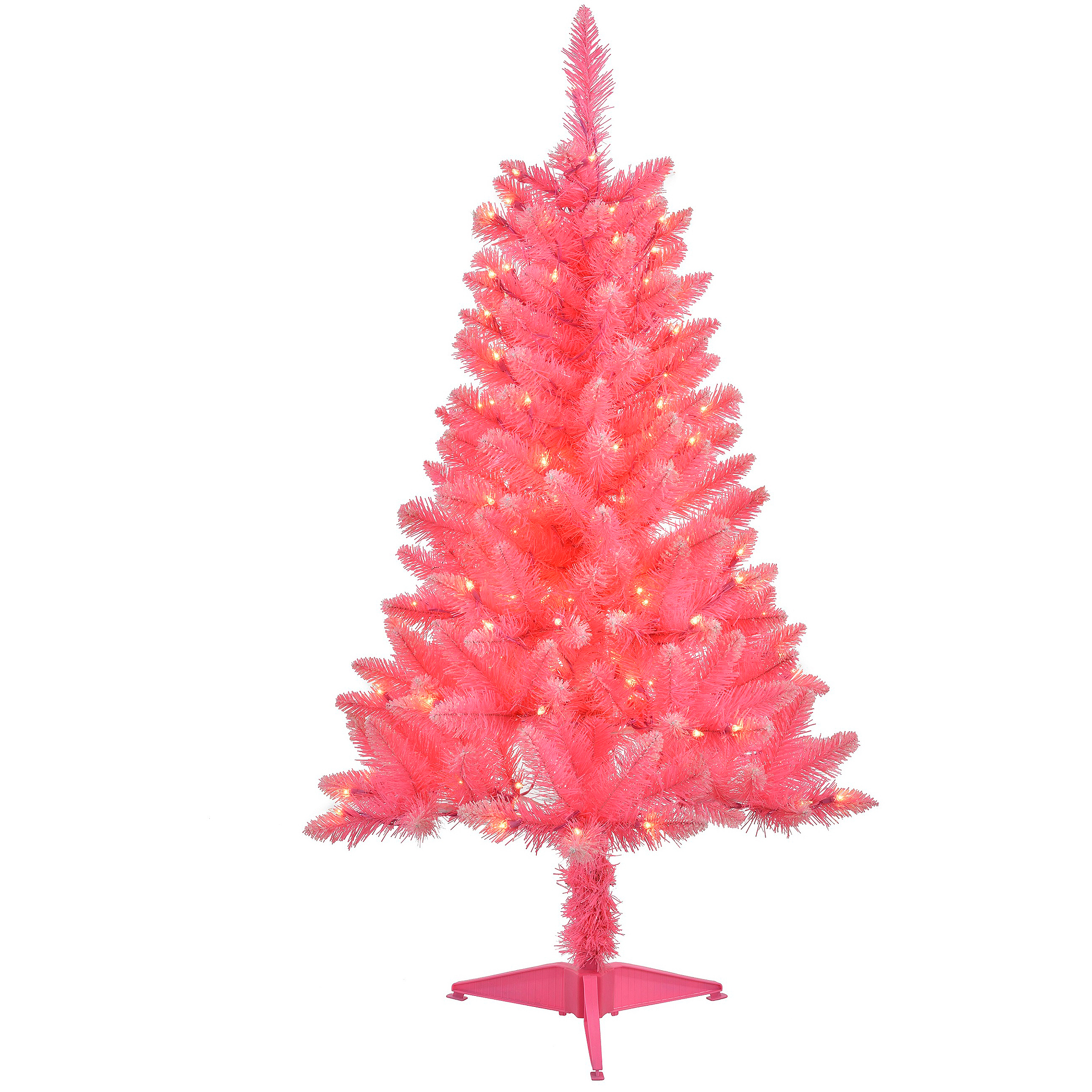 4' Pre-Lit Pink Tinsel Artificial Christmas Tree, Clear Lights ...