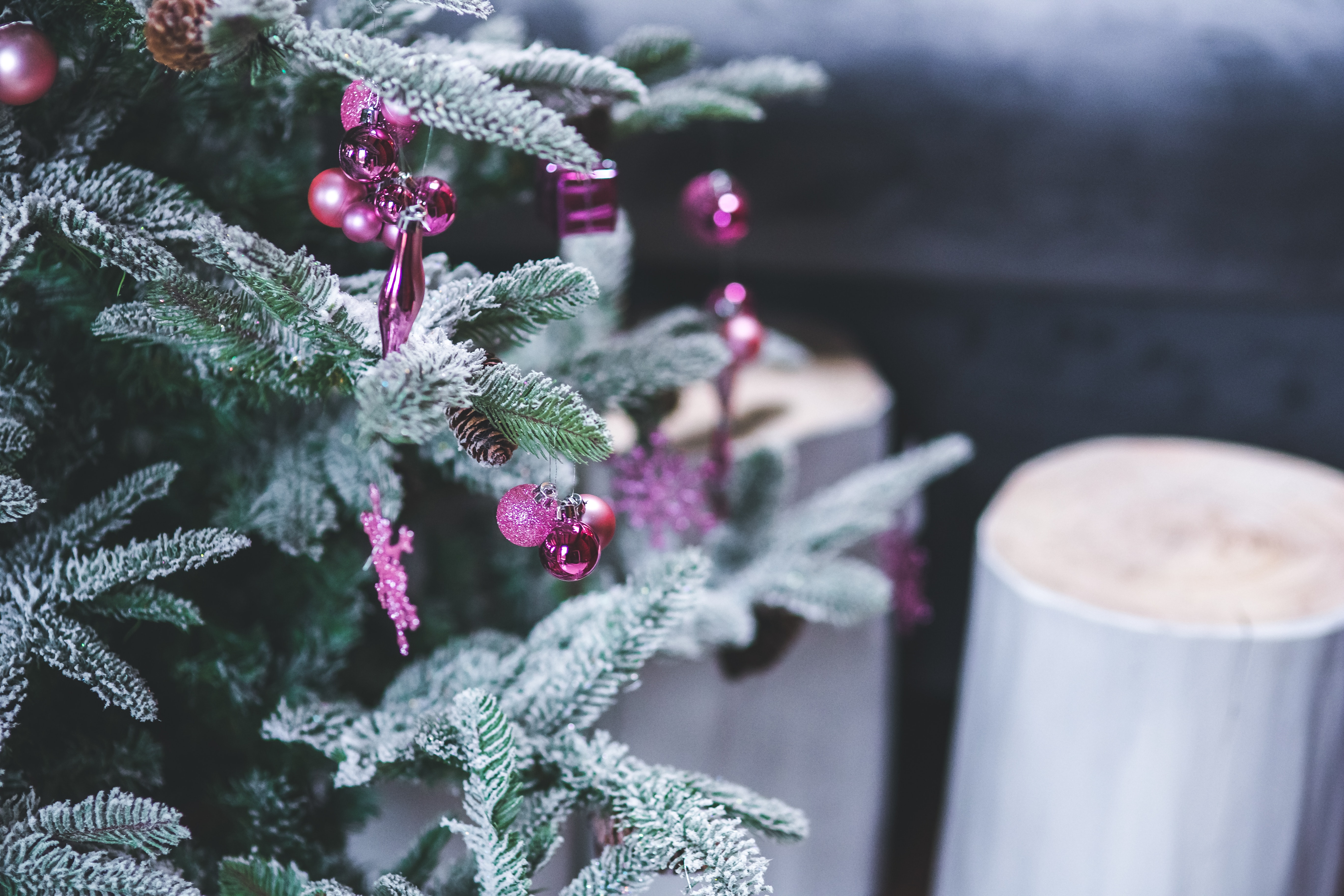 Pink christmas tree decorations photo