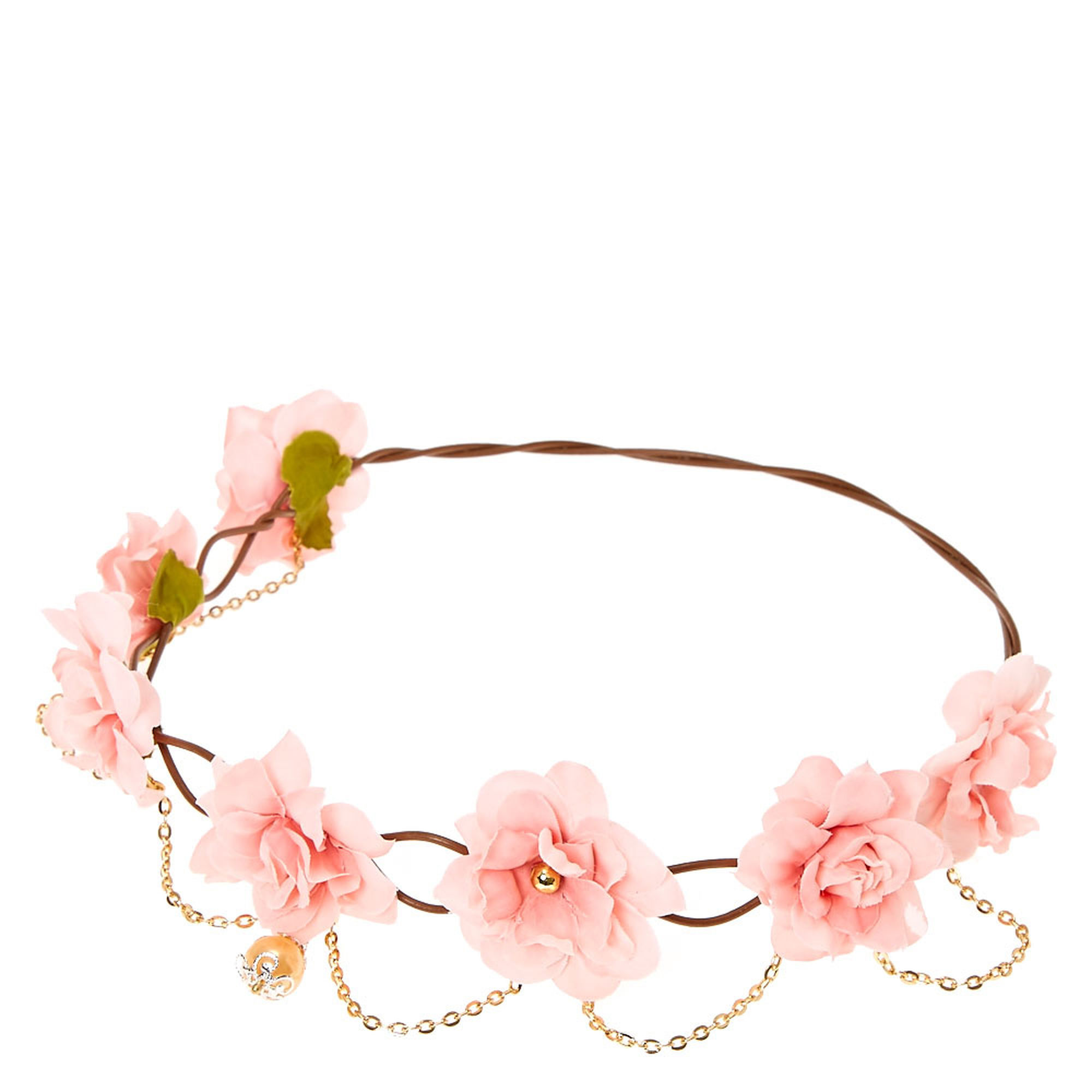 Pink Flower and Gold Faux Pearl Hair Garland | Claire's