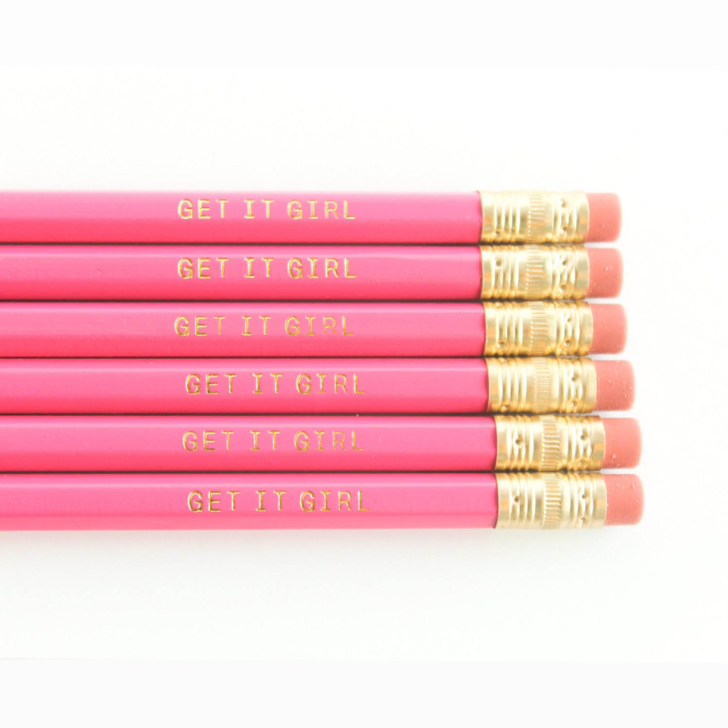 Pencils with Quotes Get It Girl Gold Foil Pencils Fuchsia