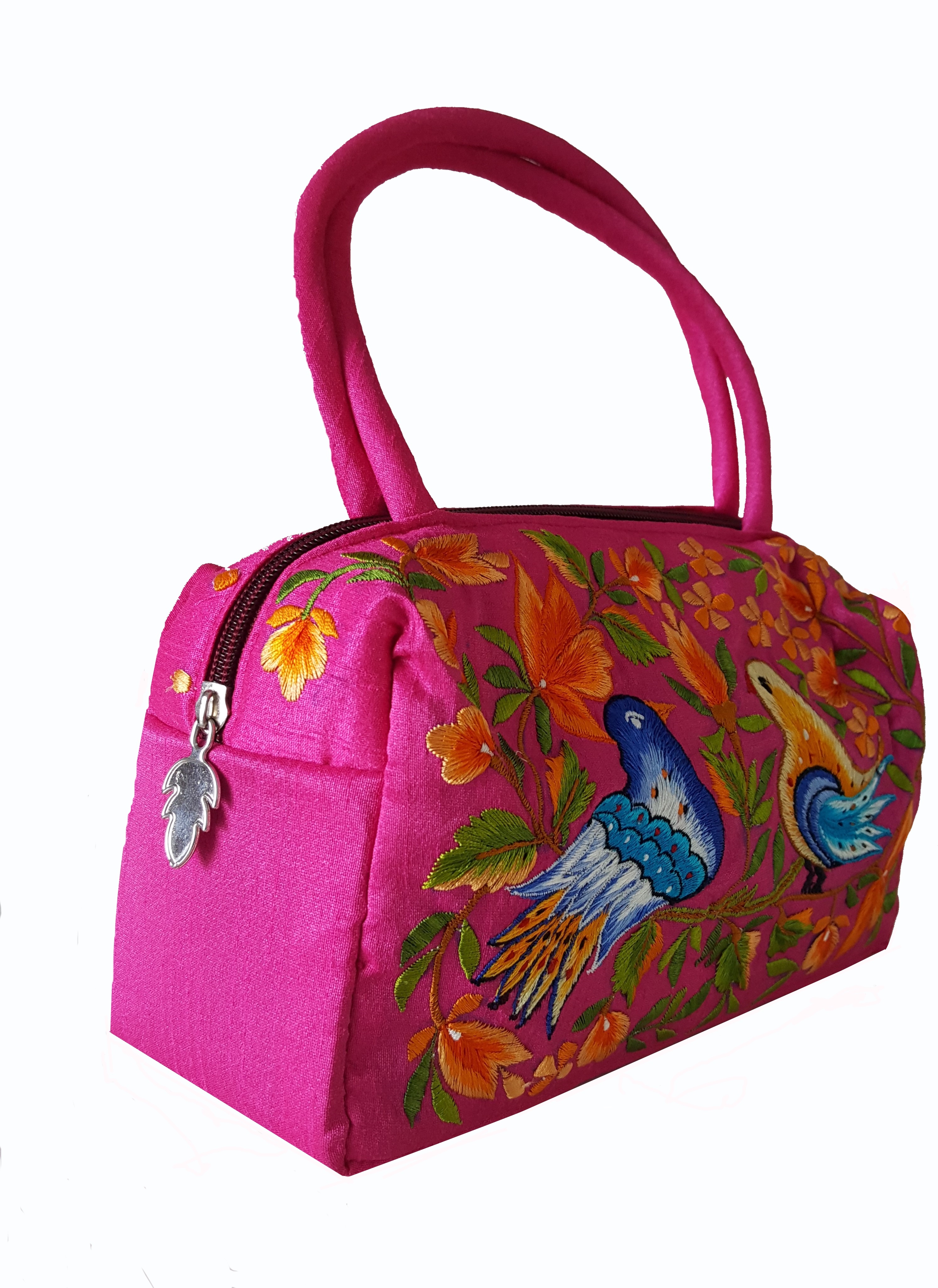 Embroidered Pink Purse with Handle (Birds Design) -