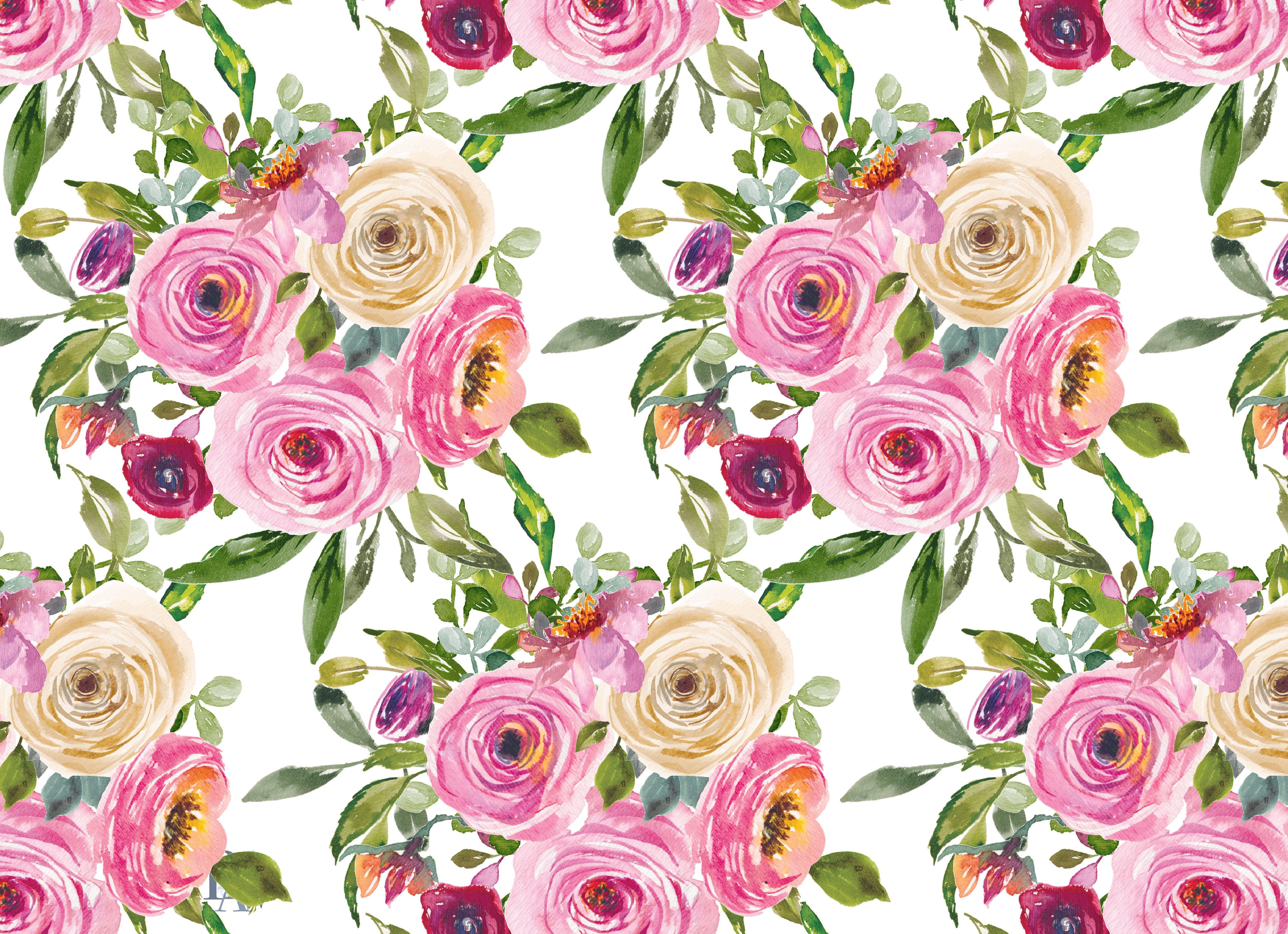 Watercolor Peach and Pink Roses Arrange | Design Bundles