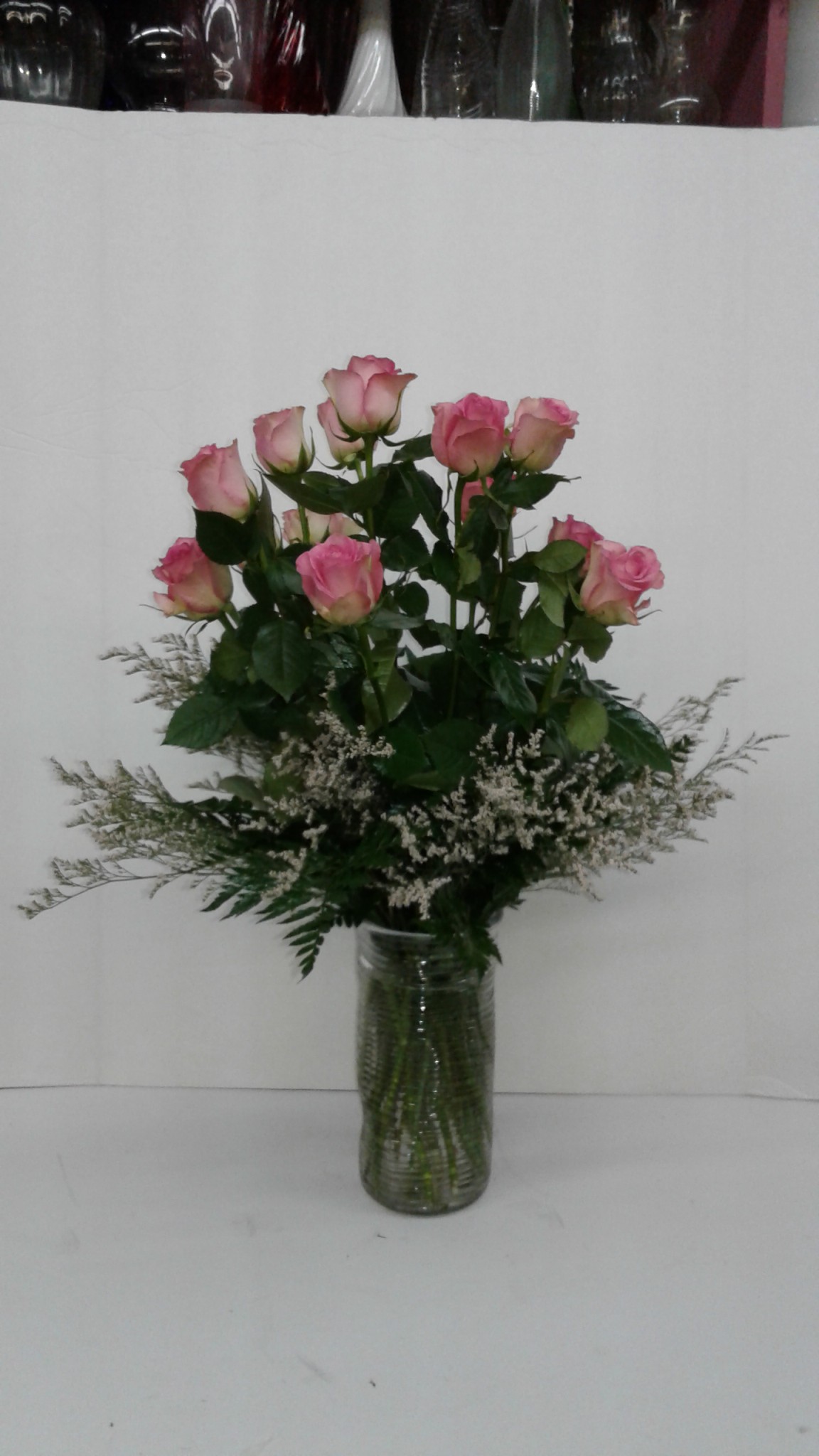 Dozen Pink Roses with Filler Flowers in Clairton, PA | Jim's Flower Shop
