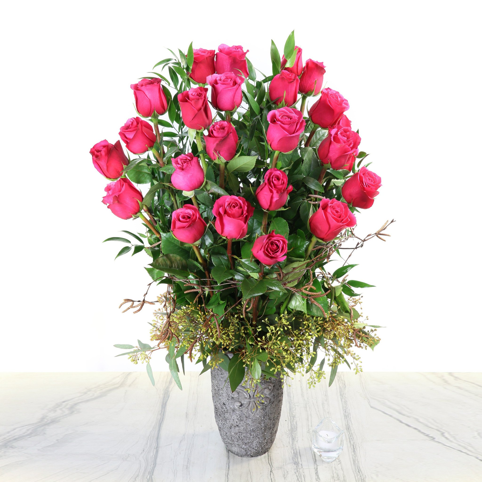 24 Long Stem Pink Roses With A Container. – My Boutique Florist