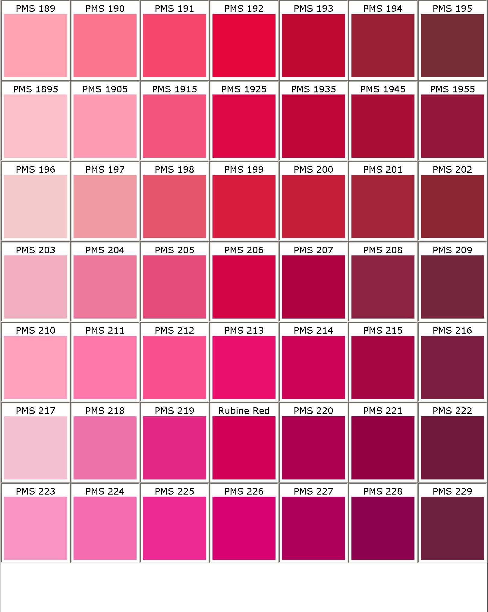 I like the top row of this color chart. PMS 189 to PMS 194. | colors ...