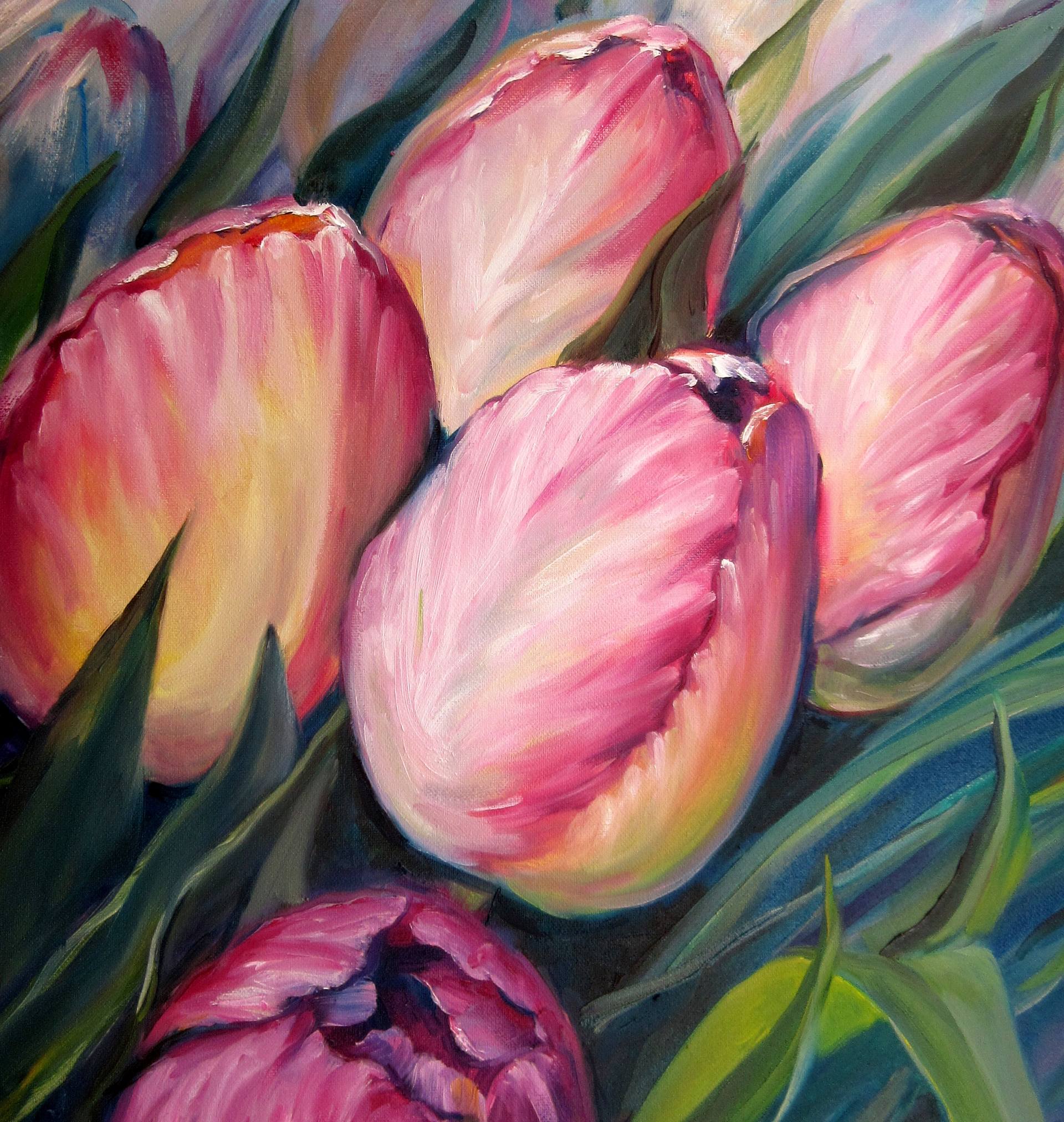 Saatchi Art: Pink Tulips Painting by Nadia Bykova