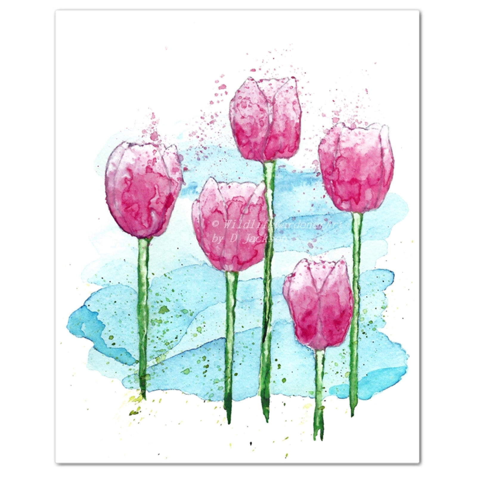 Pink Tulips Modern Watercolor Art Print | Wildlife Gardener Art