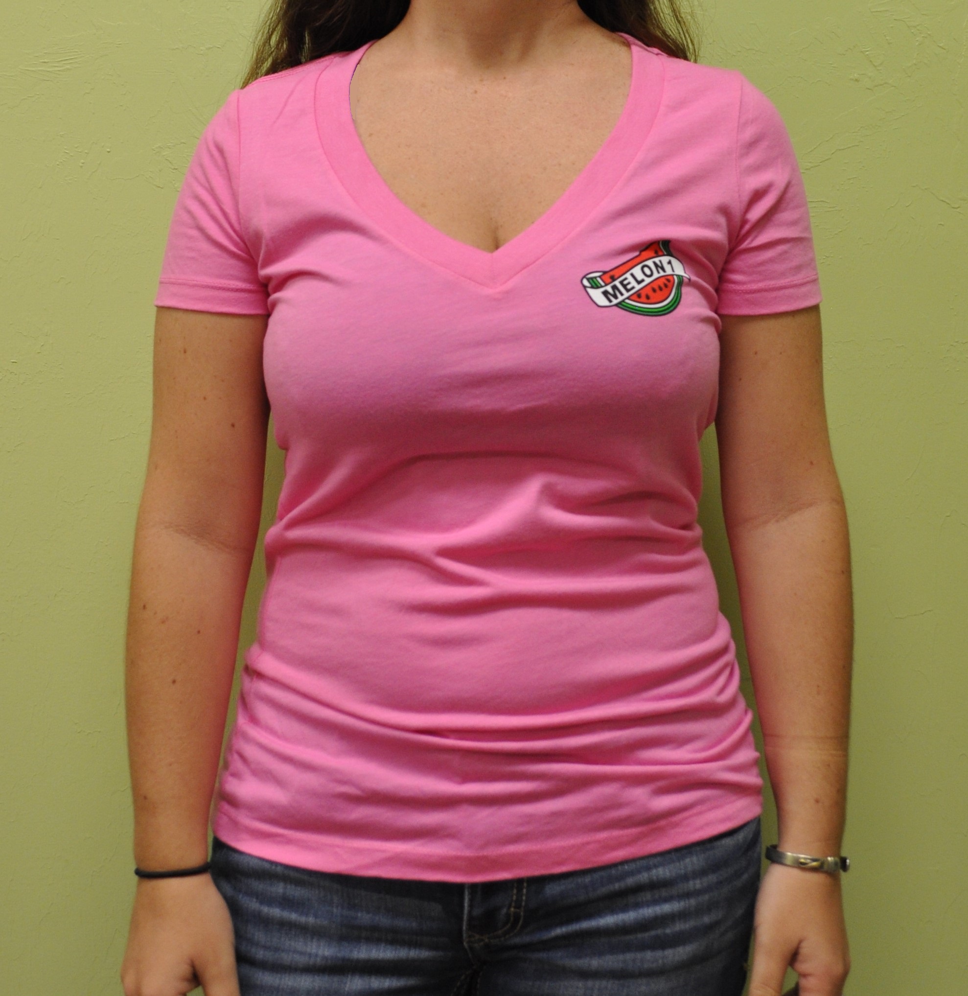 Women's Pink V-Neck 'MADE IN AMERICA' T-Shirt