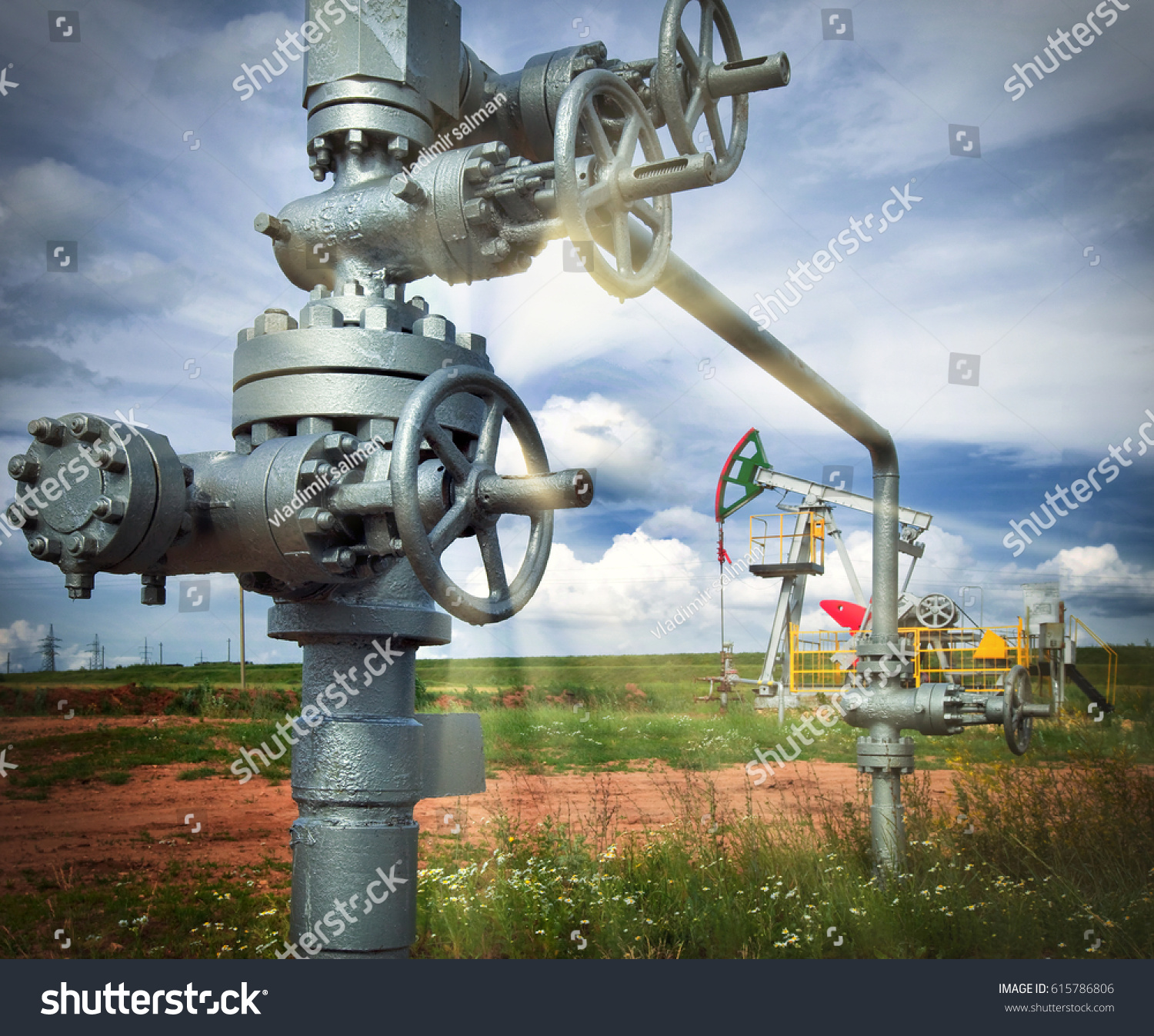 Closeup Big Oil Pipeline Valves Silver Stock Photo 615786806 ...