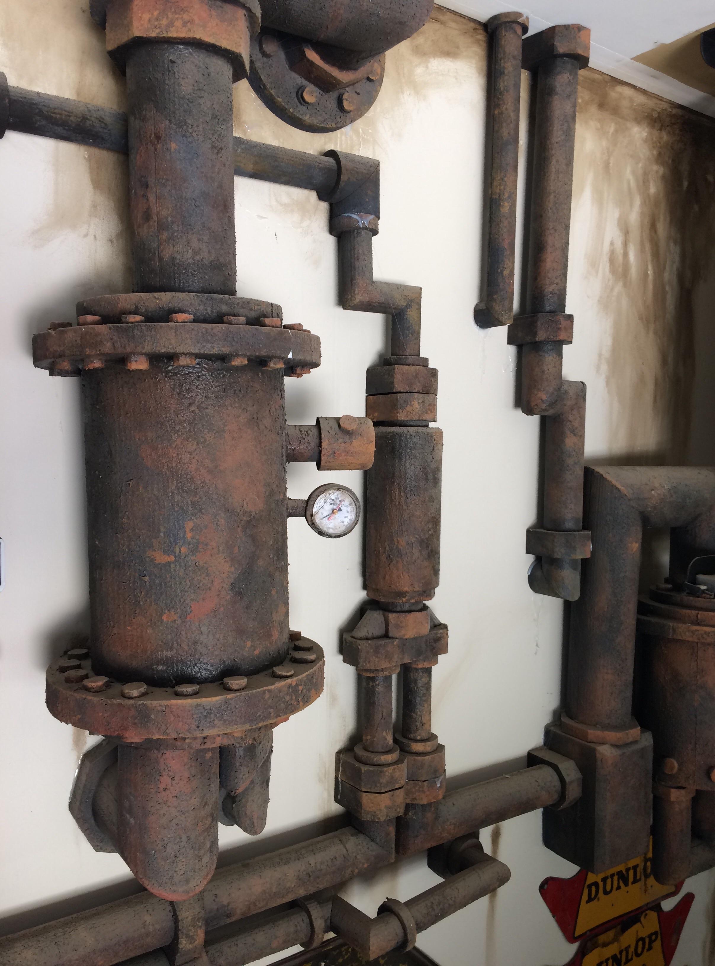 Faux steampunk pipes that are made out of foam. : mildlyinteresting