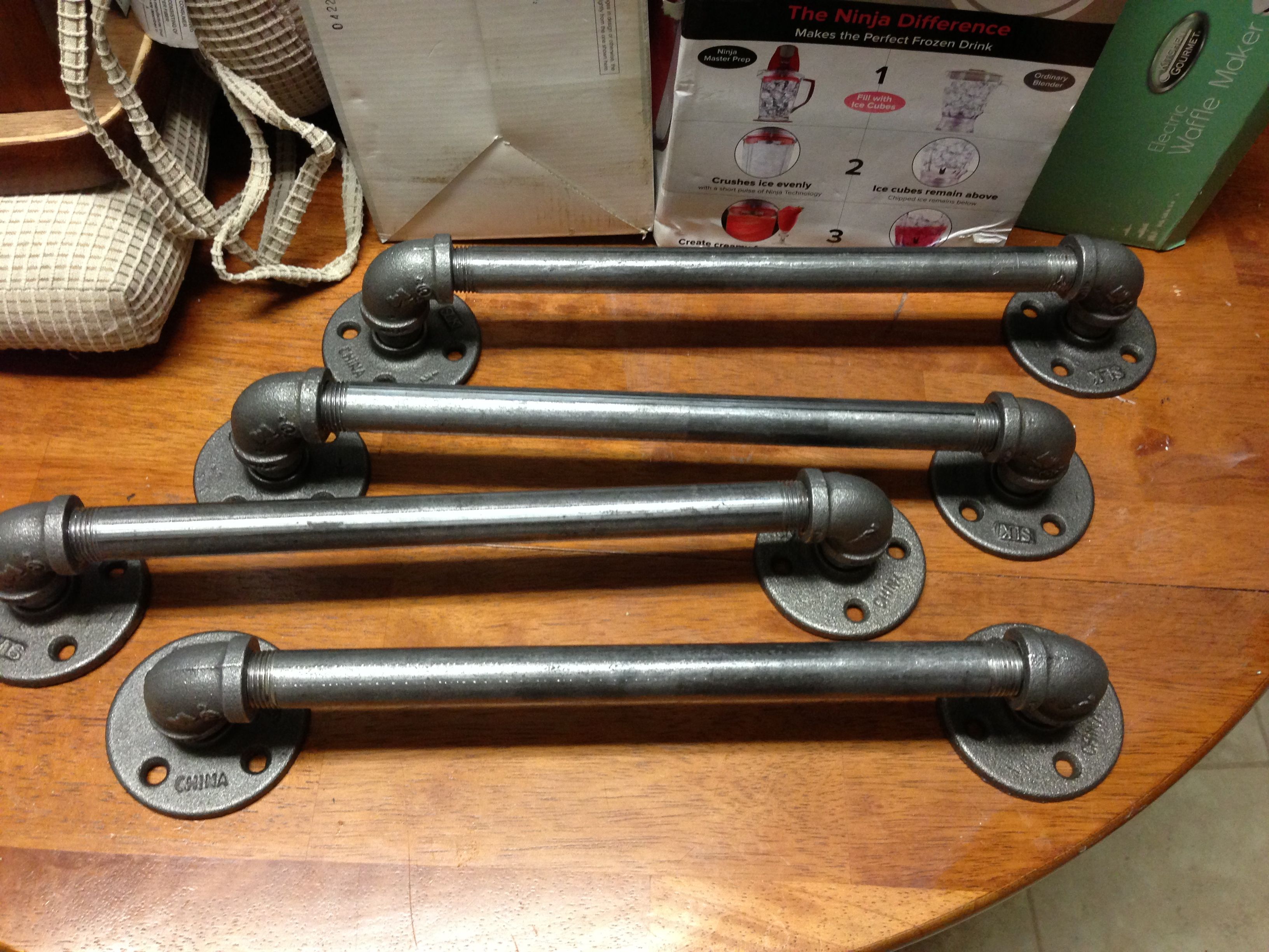 DYI steel pipe cabinet handle bars-compliments of Lowes | Industrial ...