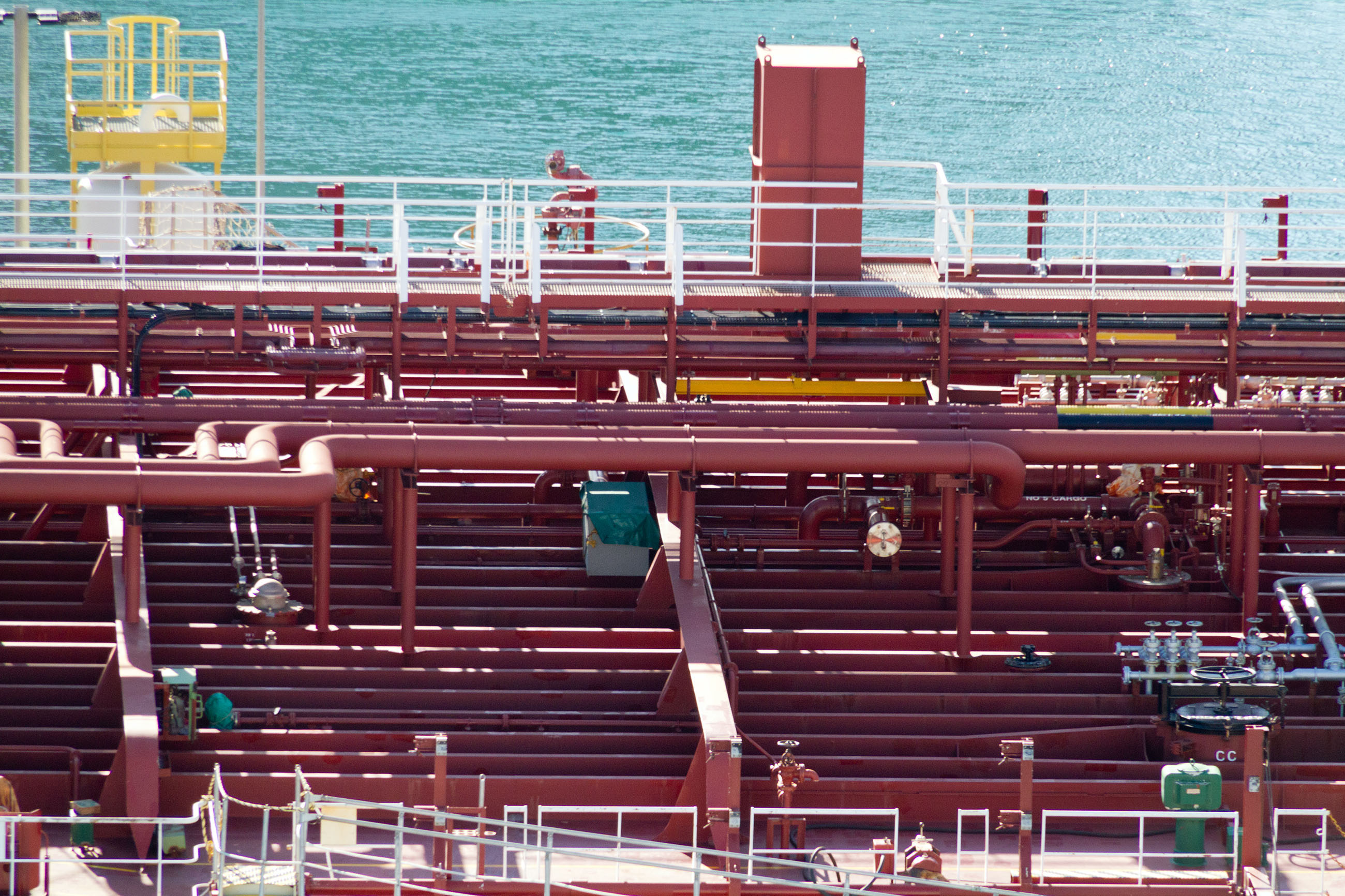 Piping on the deck of an oil tanker photo