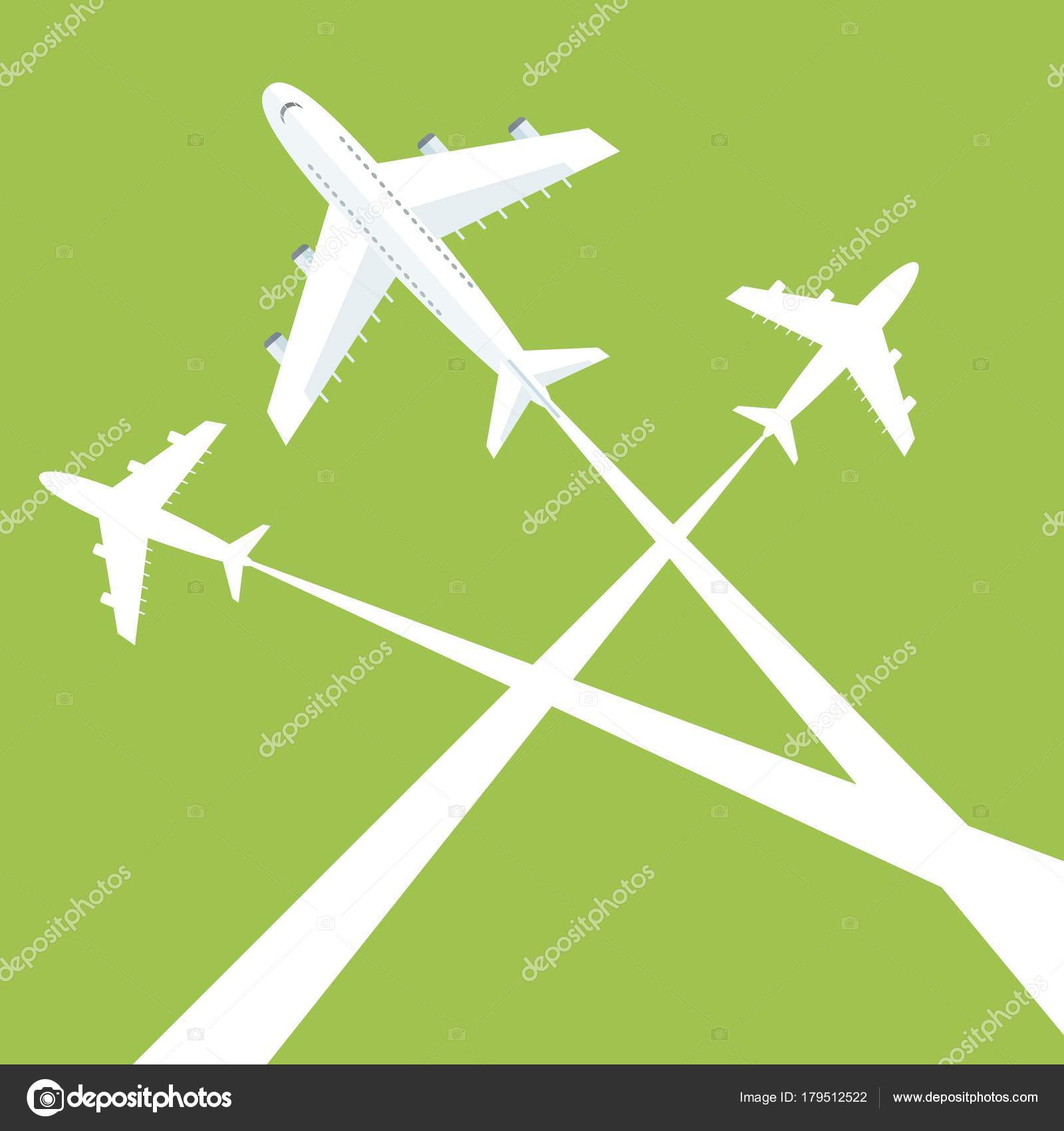 Silhouettes planes in sky. illustration. Traces of the plane — Stock ...