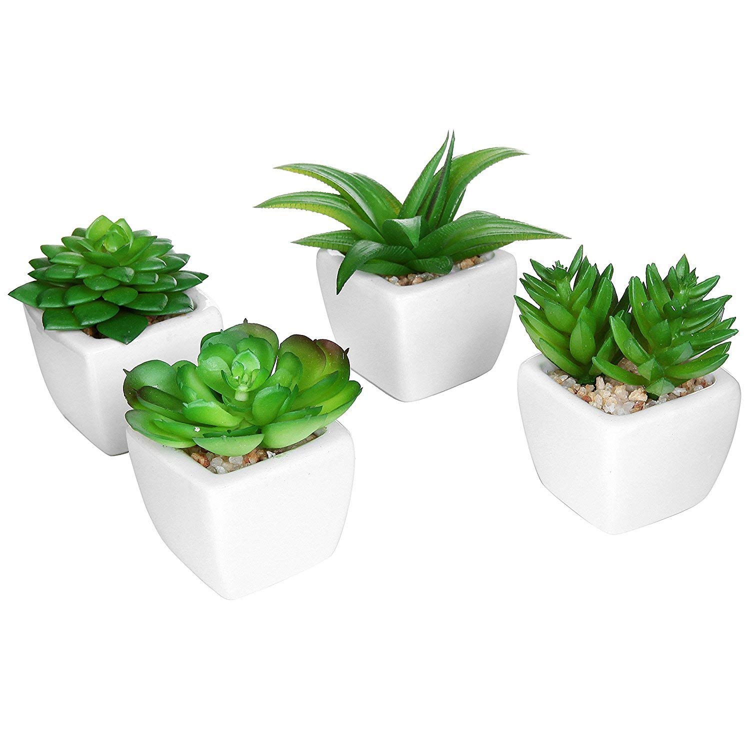 Amazon.com: Set of 4 Modern White Ceramic Mini Potted Artificial ...