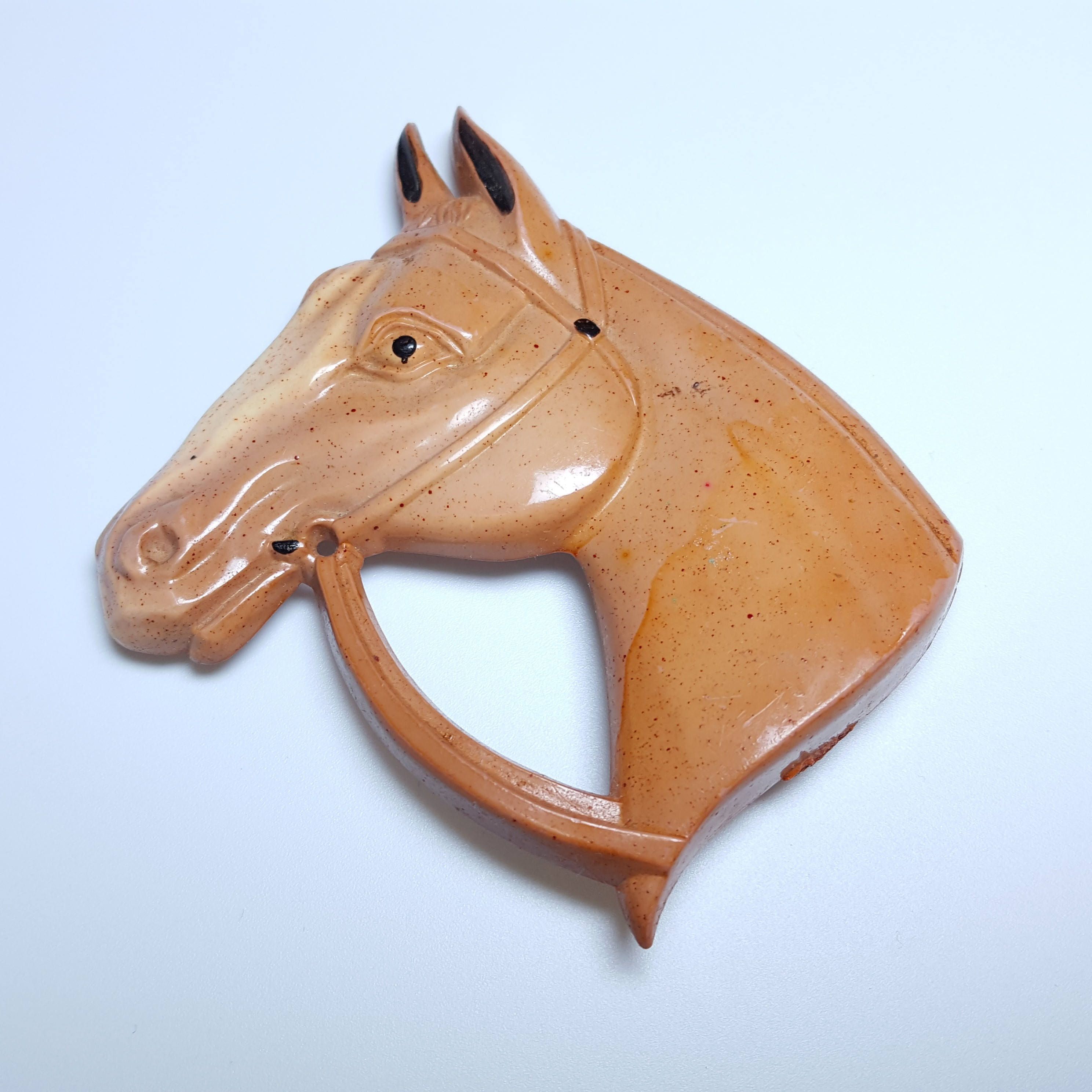 Vintage Plastic Horse Head Pin Celluloid Equestrian Brooch Riding ...