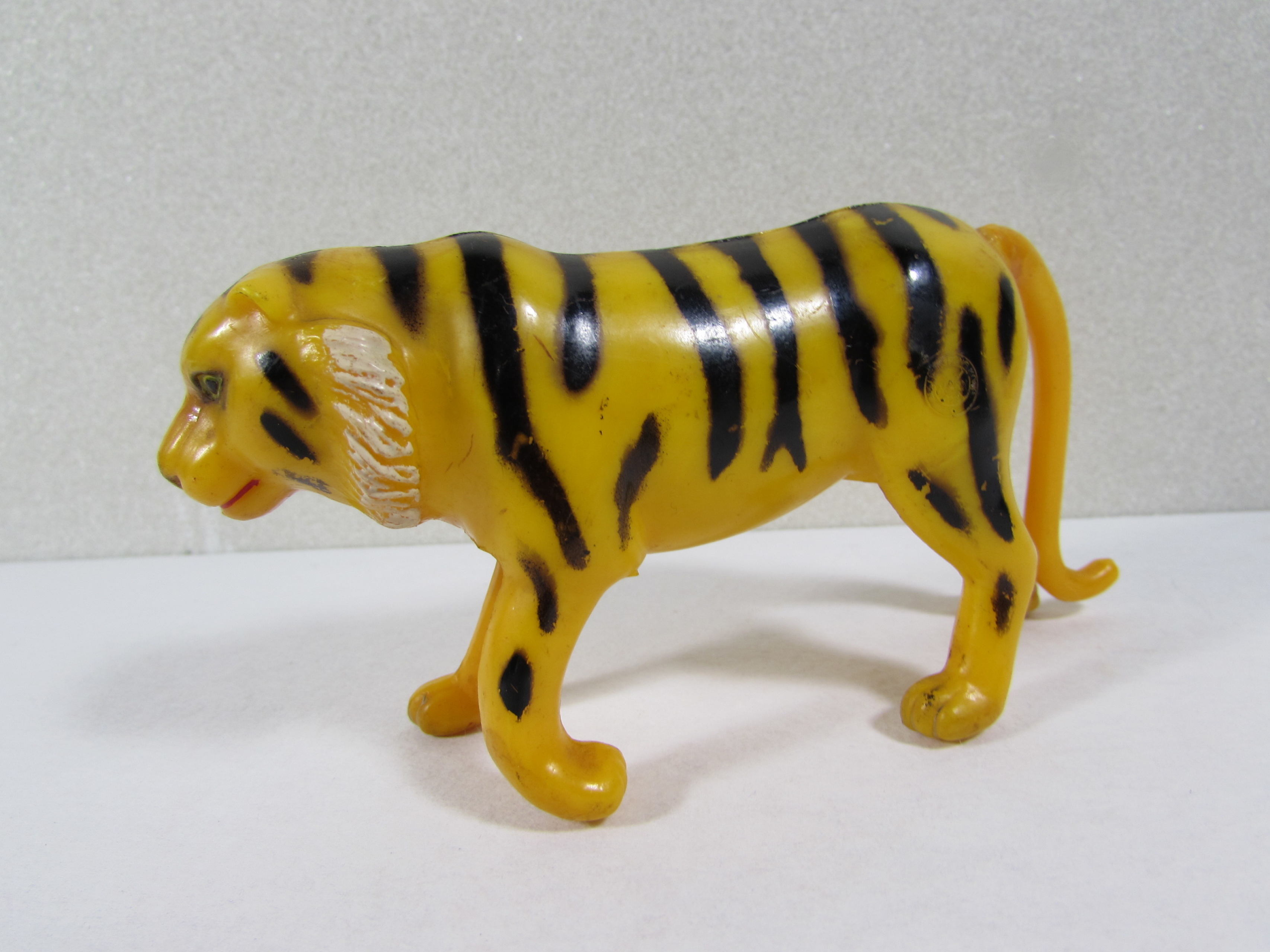 Vintage Marx Toy Tiger Plastic Yellow Black Stripes Made in Hong Kong