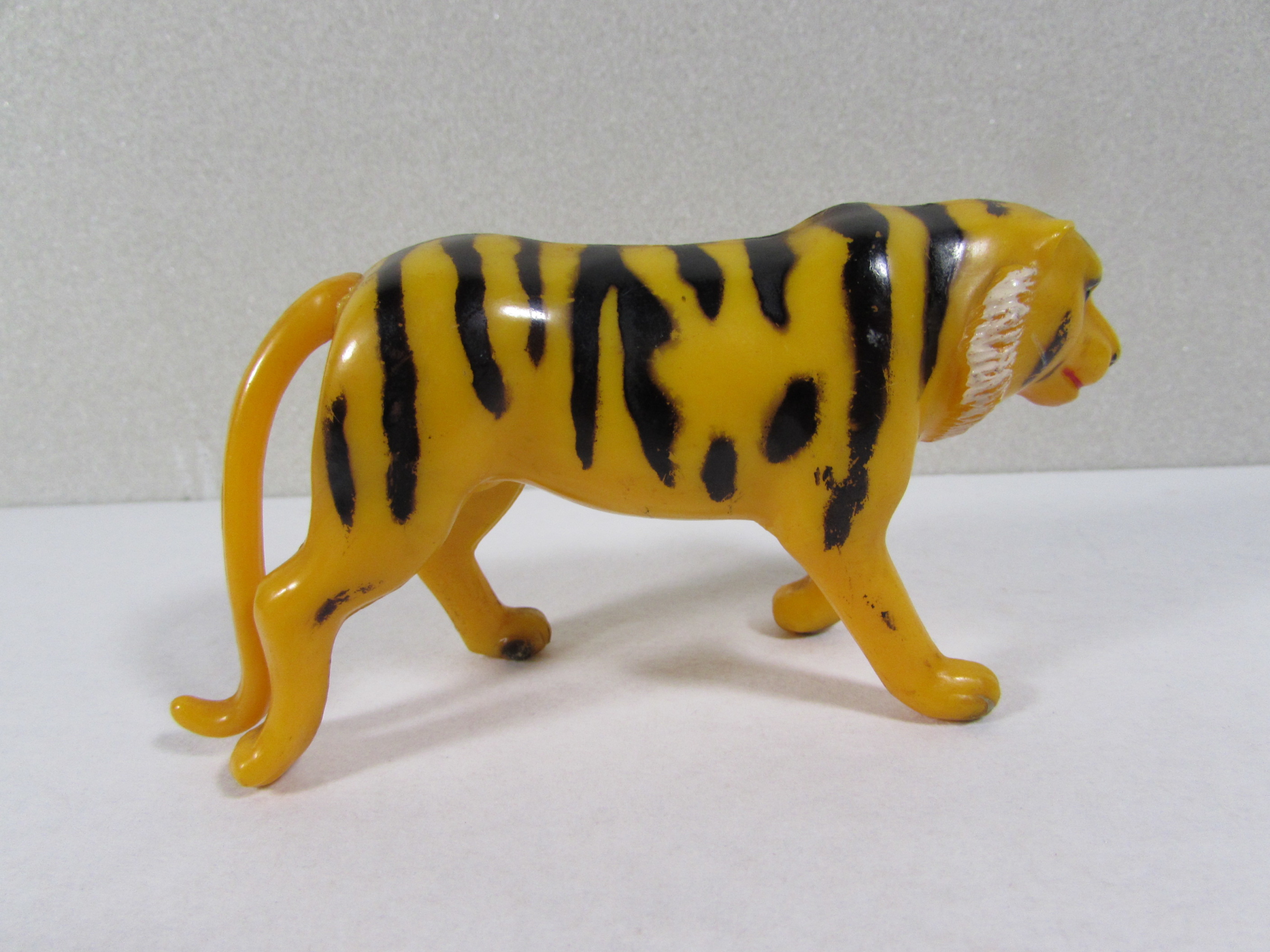 Vintage Marx Toy Tiger Plastic Yellow Black Stripes Made in Hong Kong