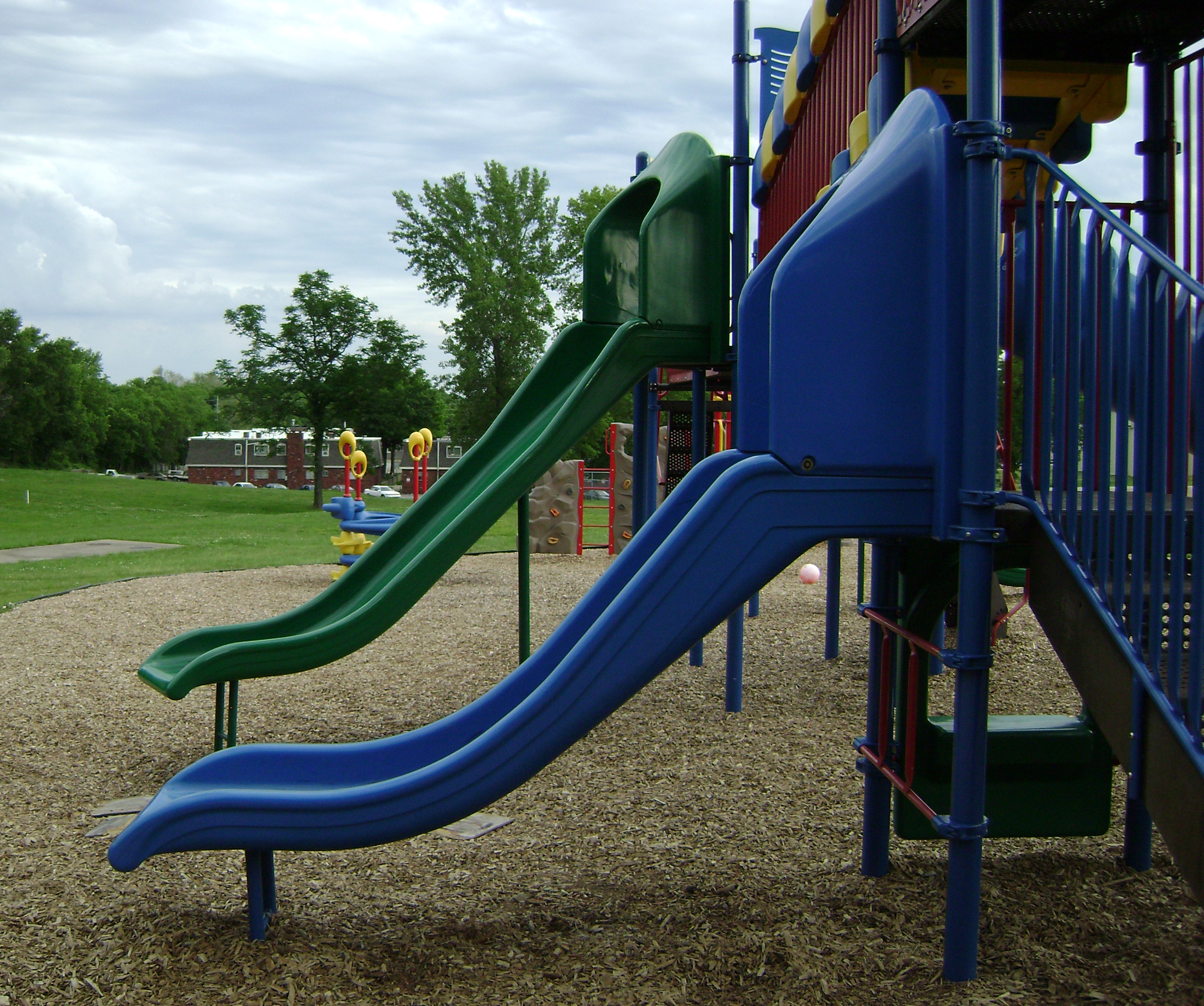 Playground, Blue, Children, Green, Kids, HQ Photo