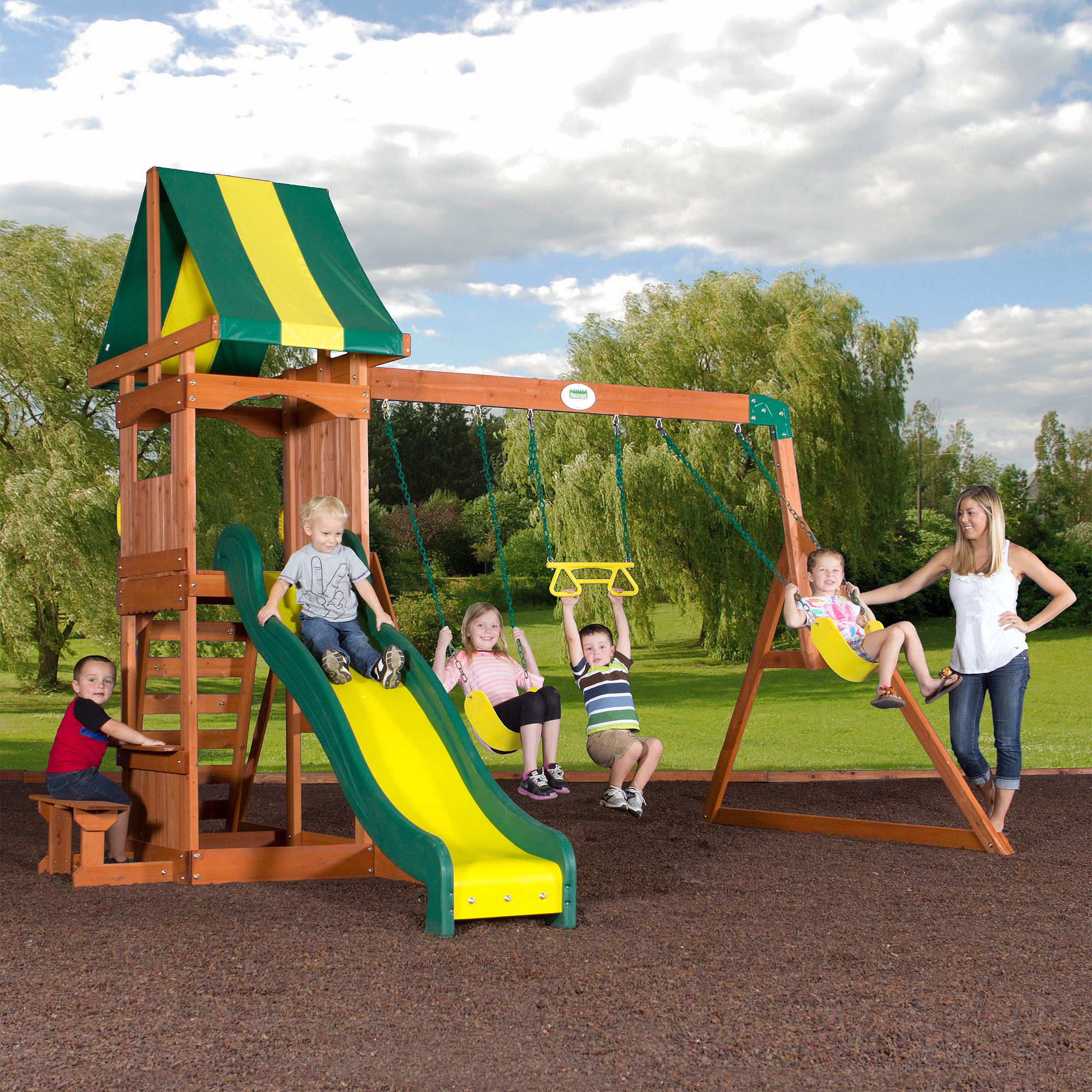 Backyard Discovery Weston Cedar Swing Set Playground Outdoor Slide ...