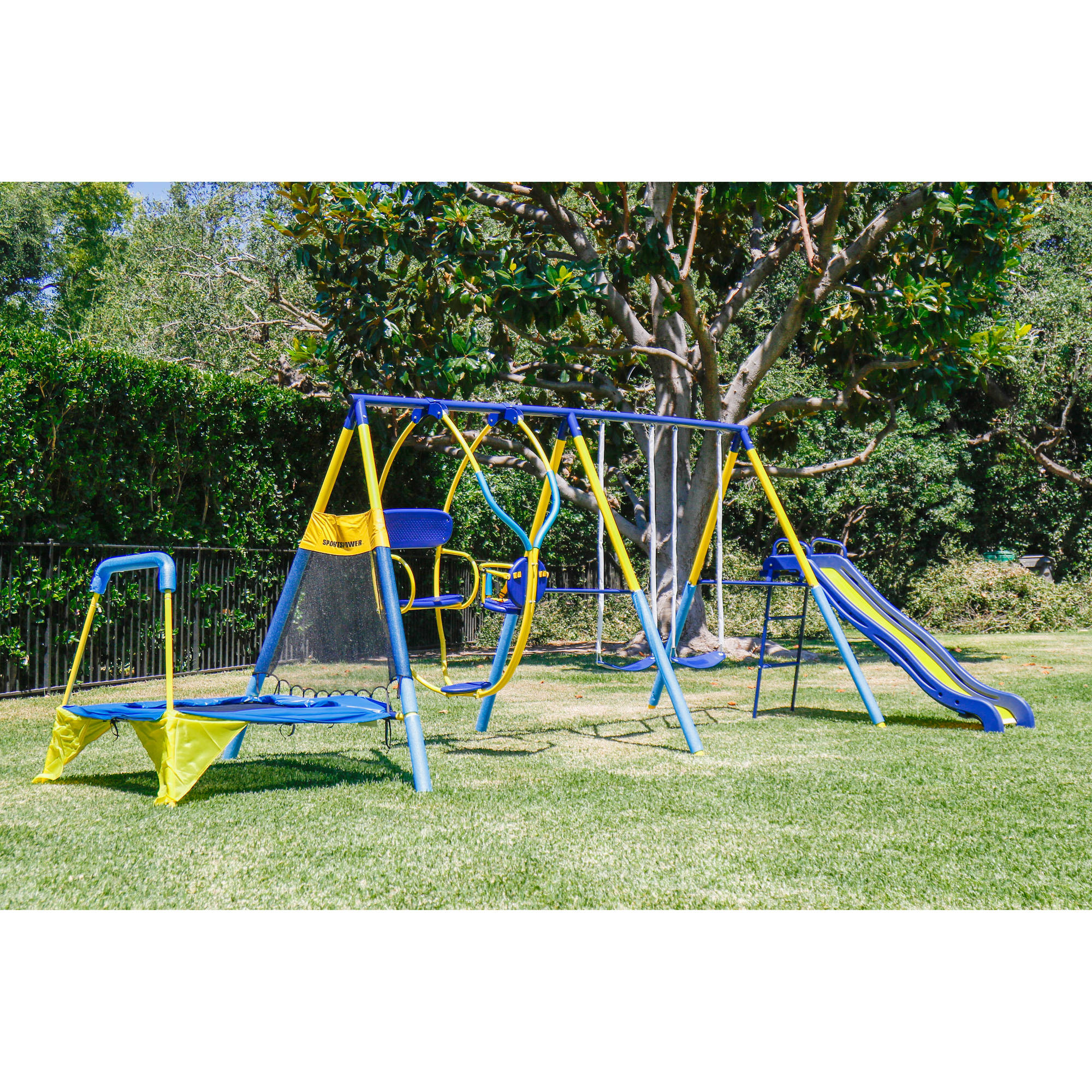 Kids Playground Set Outdoor Swing Slide w/Trampoline Backyard ...