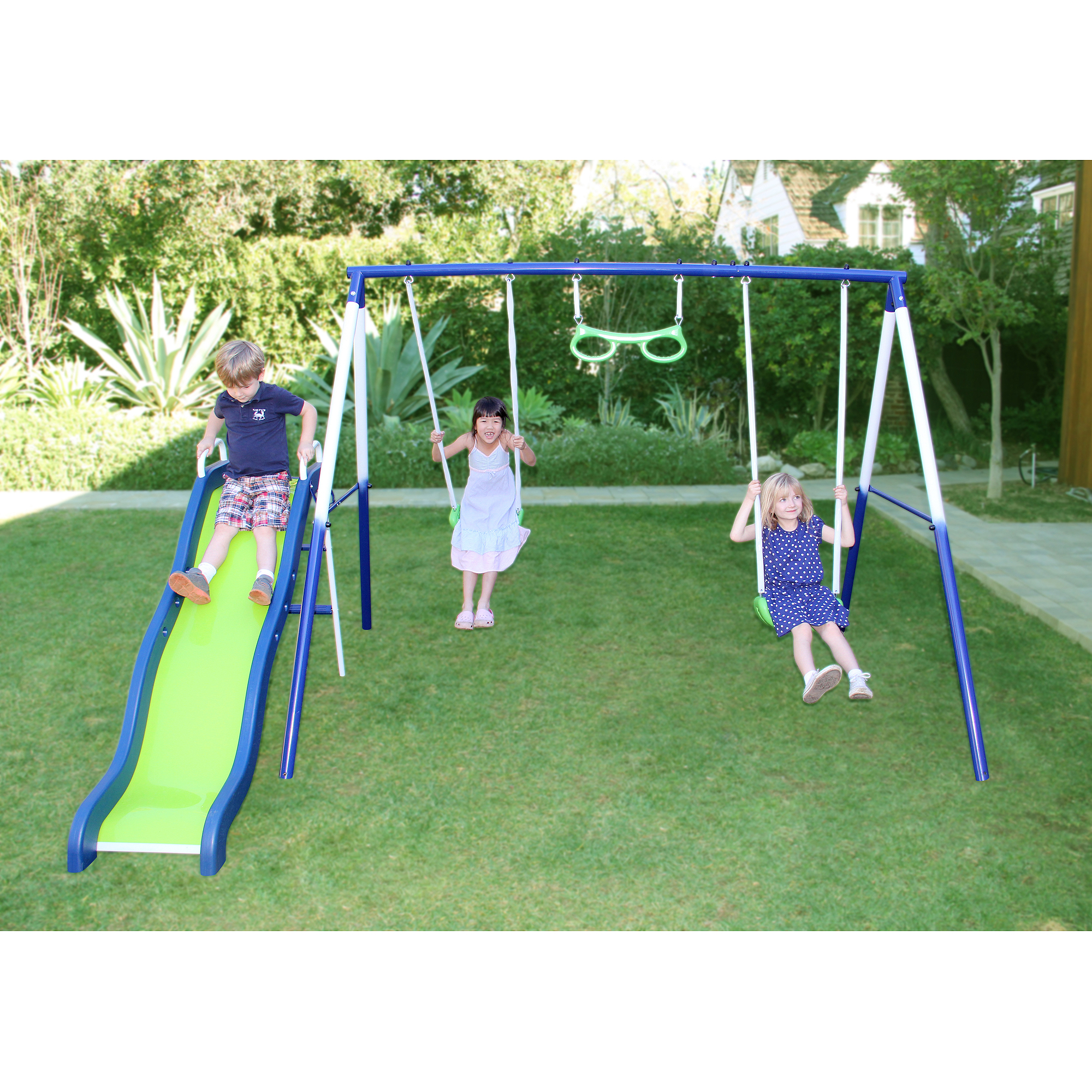 Kids Playground Swing Set Metal Swingset Outdoor Slide Backyard ...