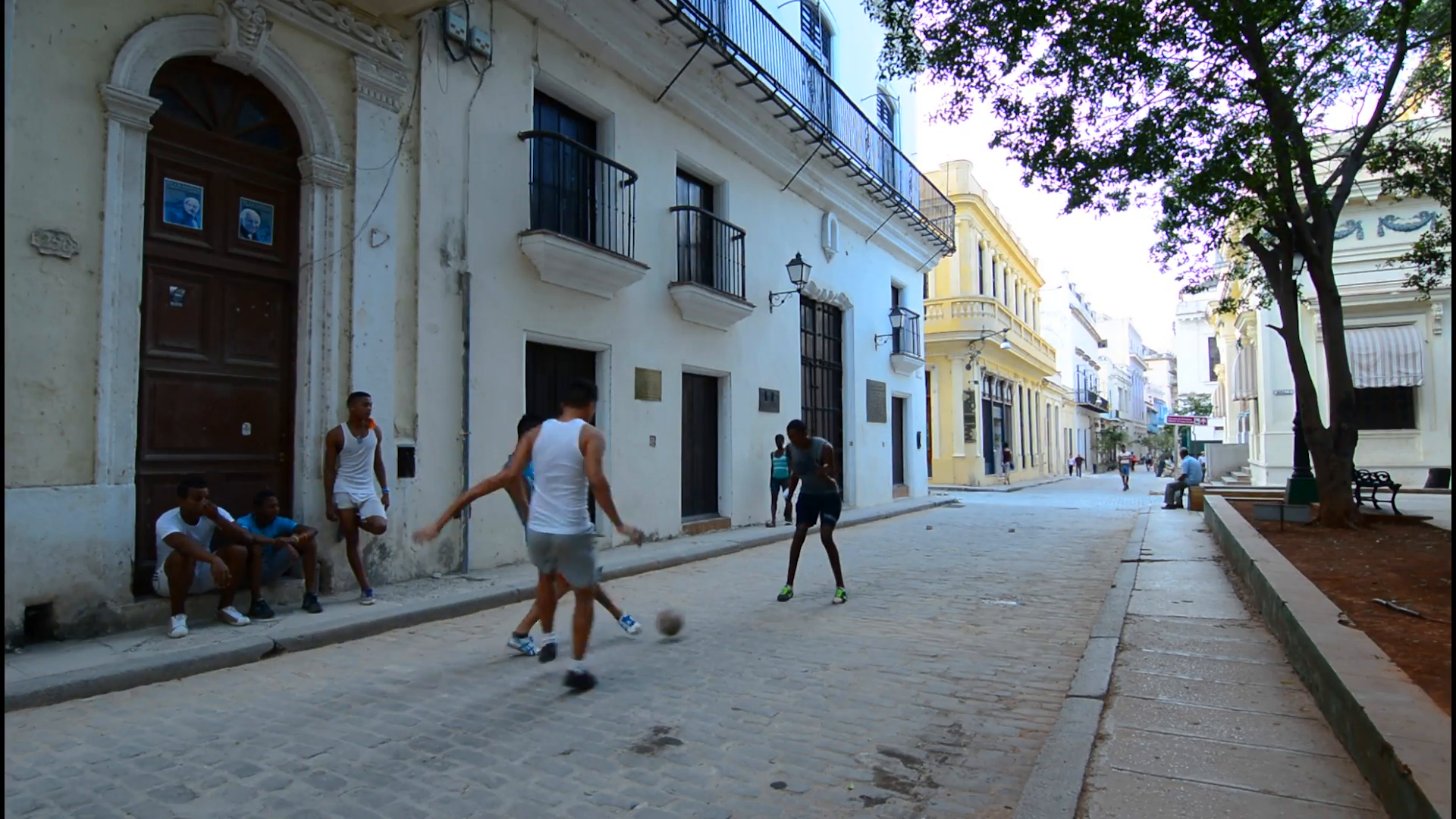 Cuba Havana Habana boys playing soccer in Old Havana on street Stock ...