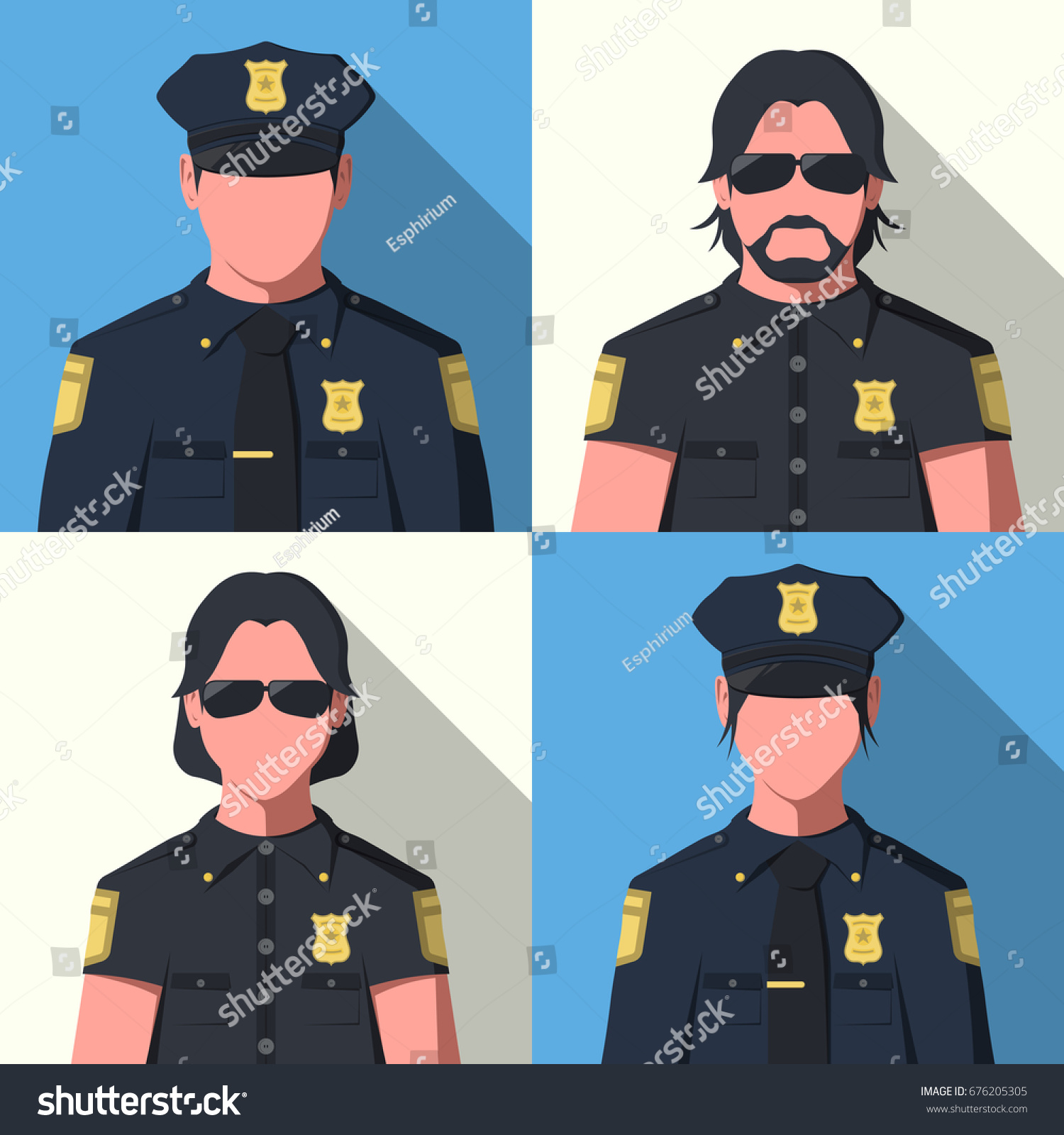 Avatars Police Officers Silhouettes Man Woman Stock Vector 676205305 ...