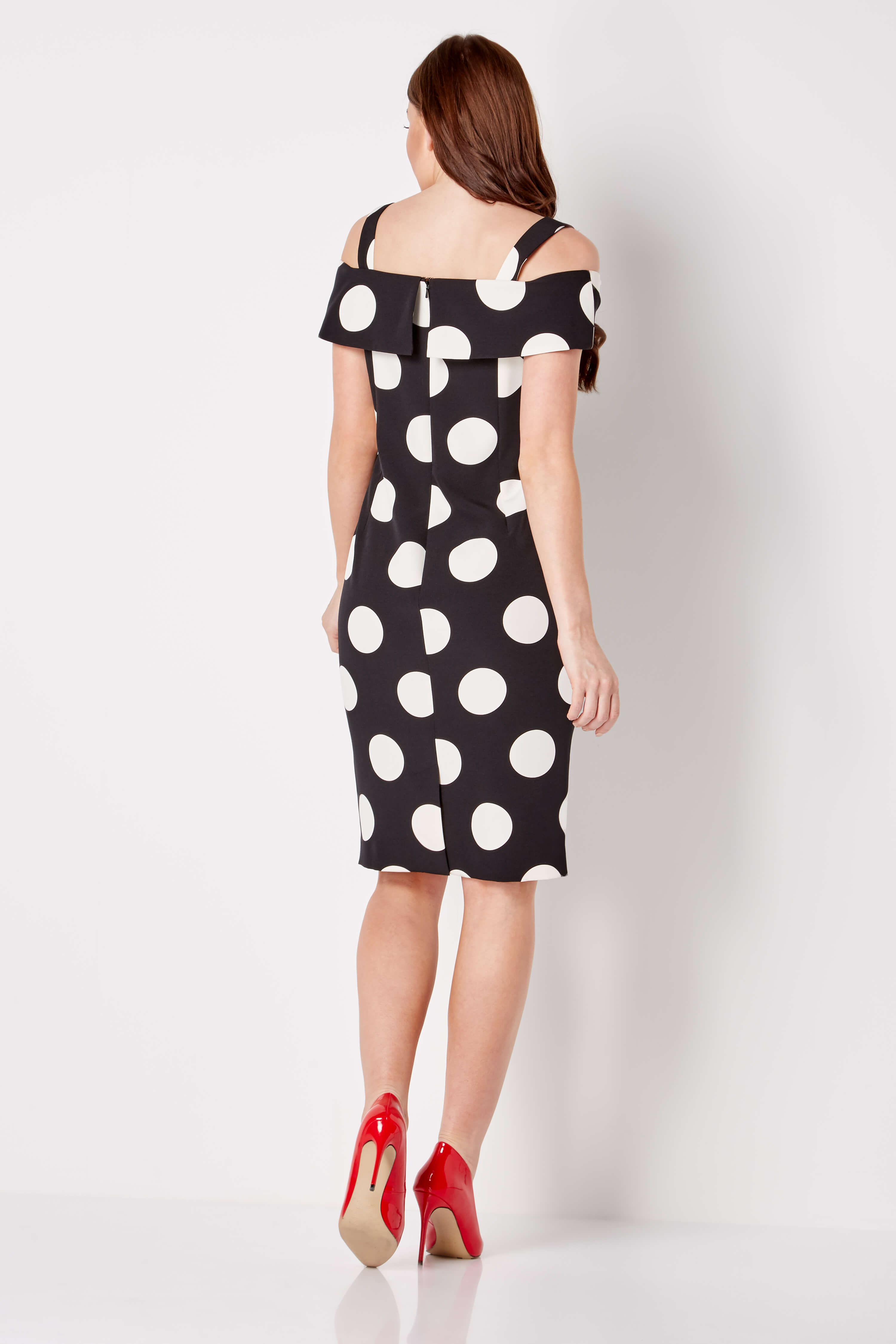 Polka Dot Bardot Dress in Black - Roman Originals UK