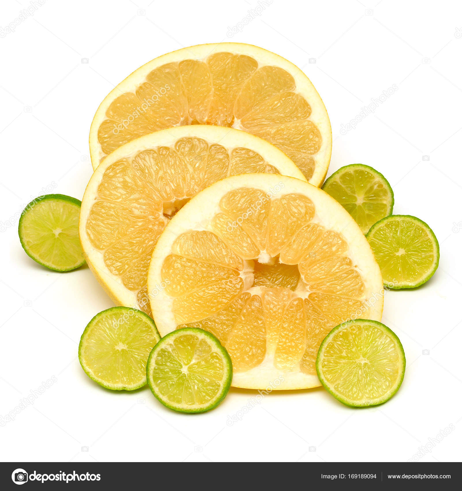 Fruit of citrus lime and pomelo sliced isolated on white backgro ...