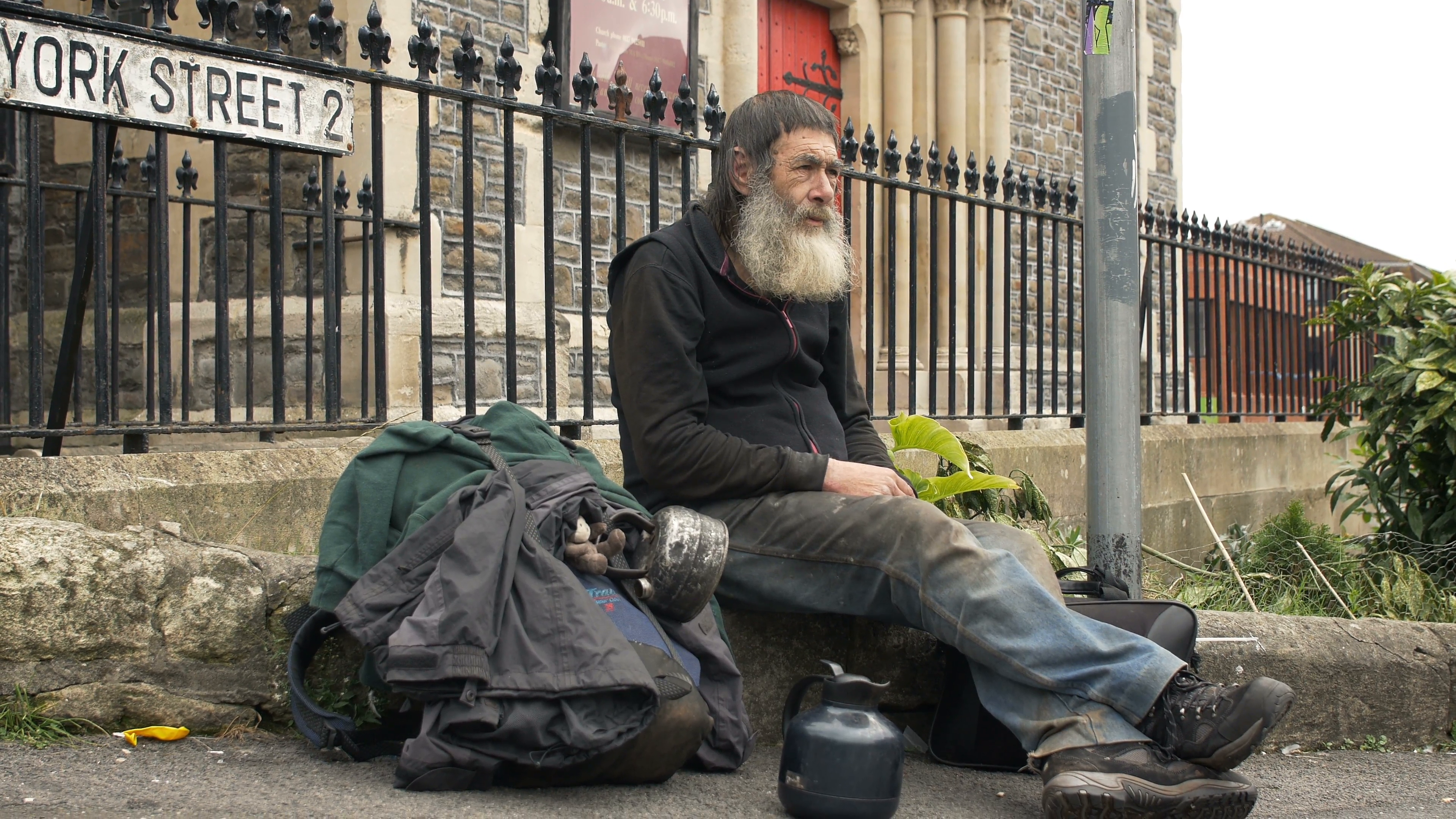Homeless Person sitting in the street: old man, poor man, asking for ...